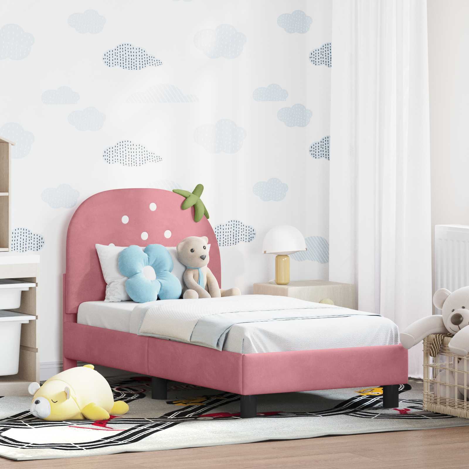 Kinderbettgestell mit Kopfteil Rosa 70 x 140 cm Samt
