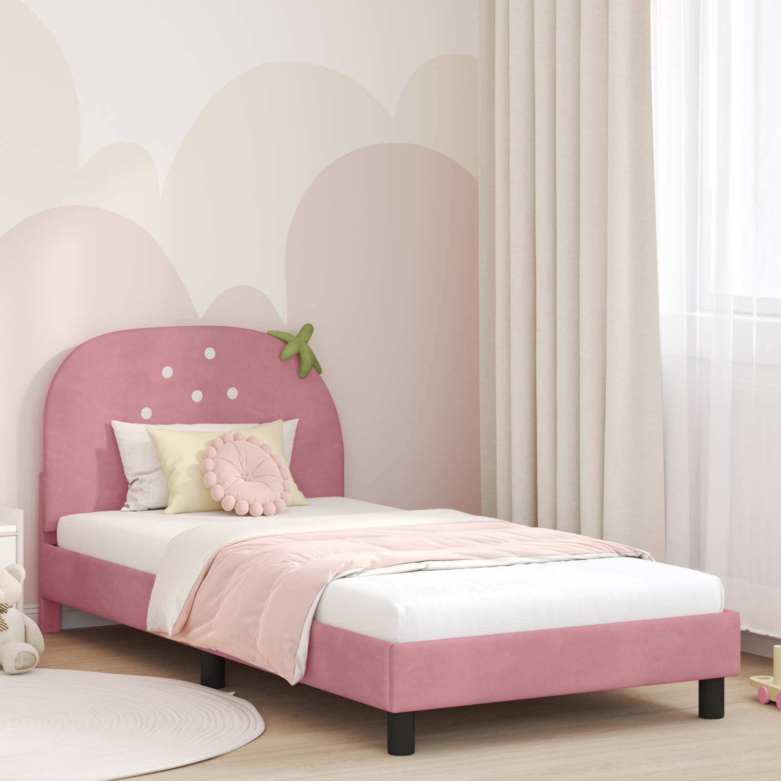 Kinderbettgestell mit Kopfteil Rosa 90 x 200 cm Samt