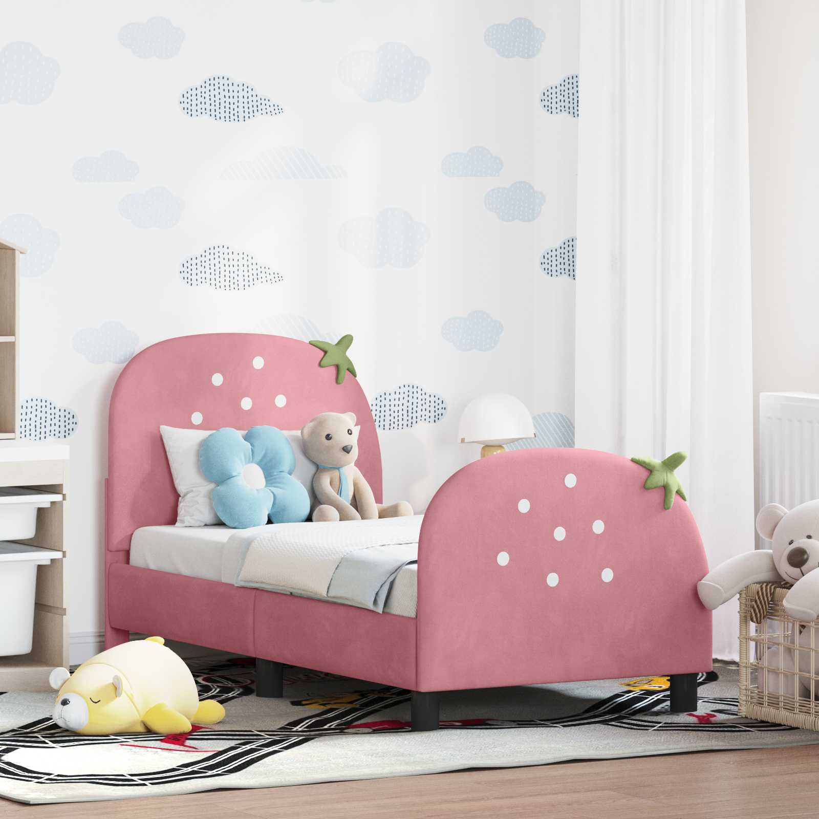 Kinderbettgestell mit Kopfteil Rosa 70 x 140 cm Samt