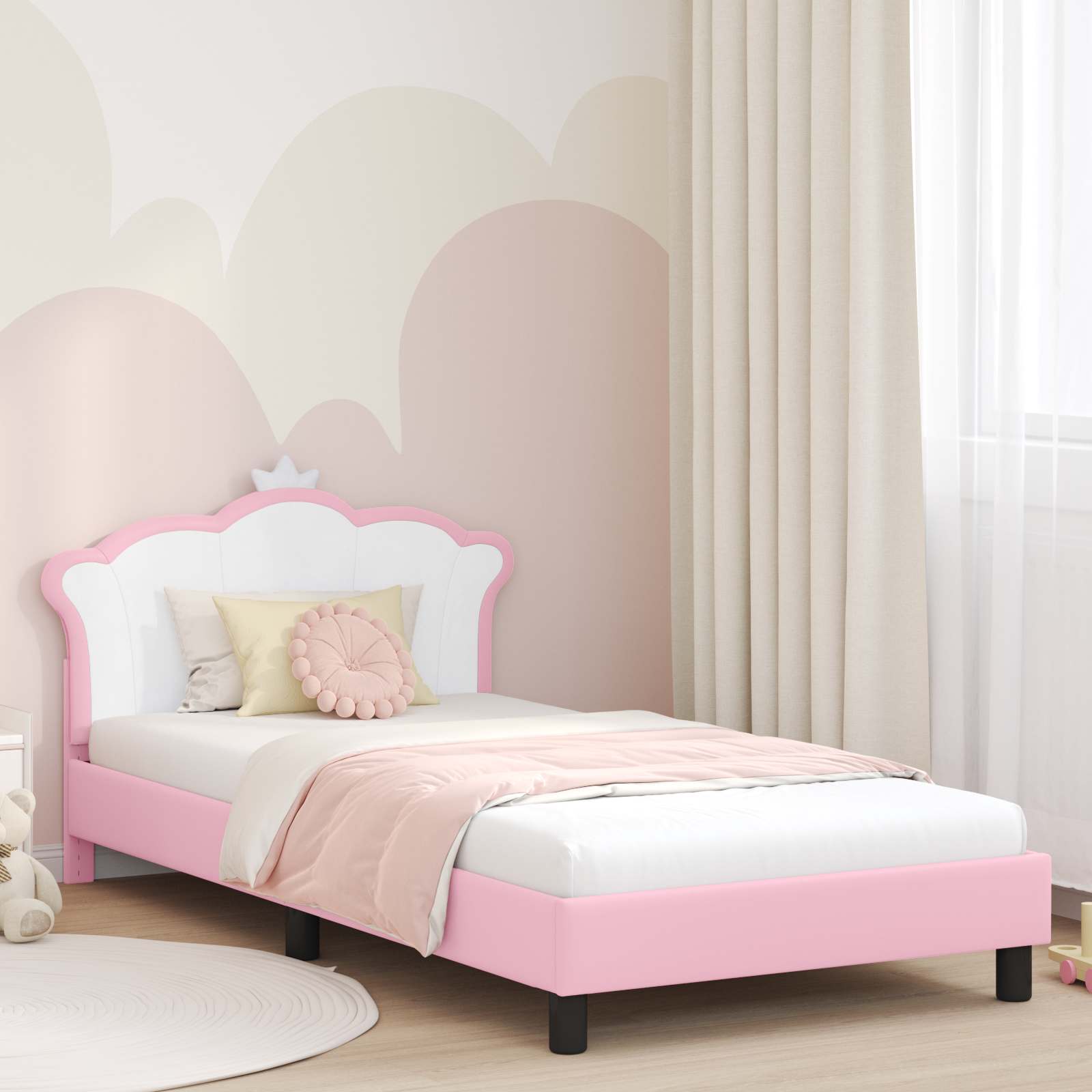 Kinderbettgestell mit Kopfteil Rosa 90 x 200 cm PU