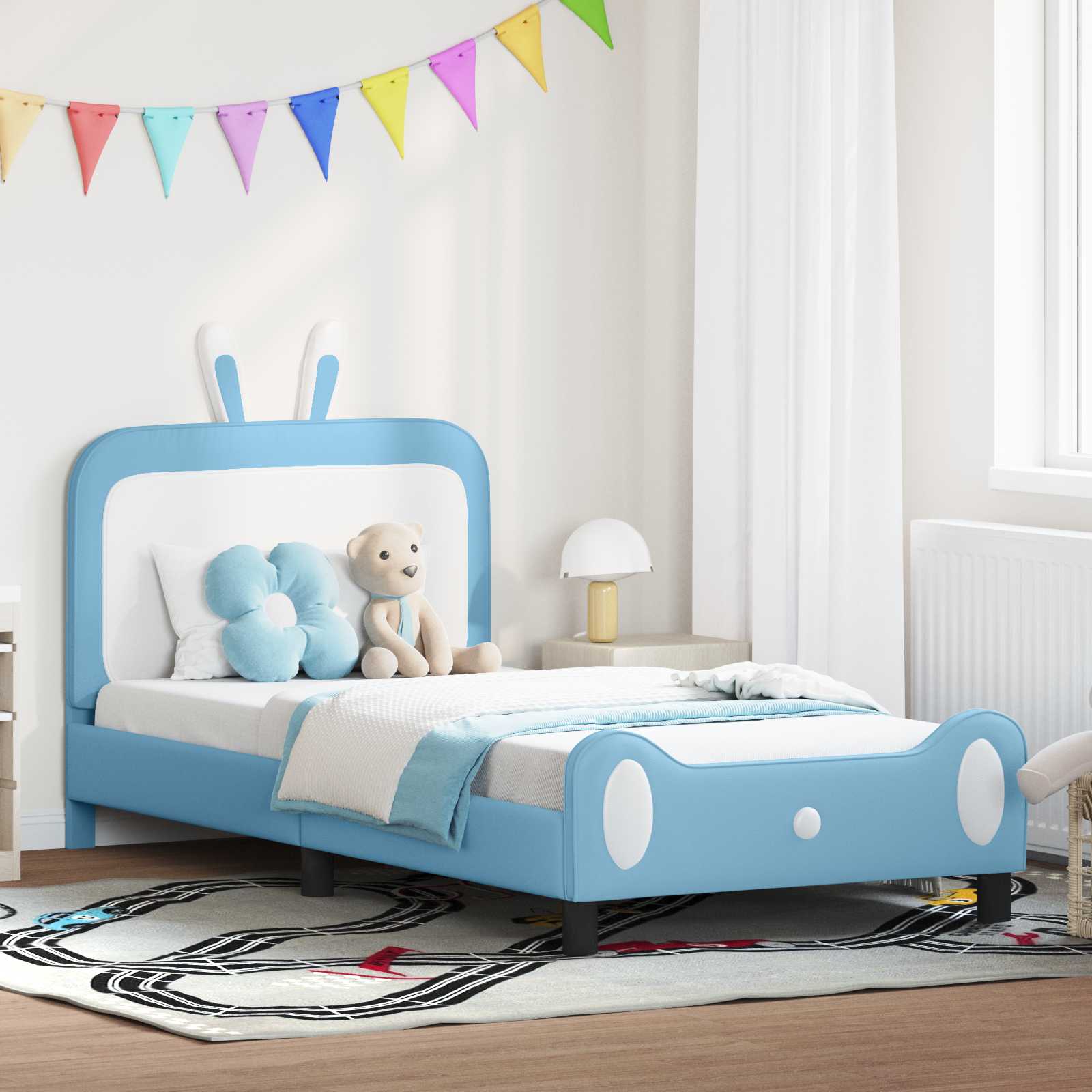 Kinderbettgestell mit Kopfteil Blau 80 x 200 cm PU