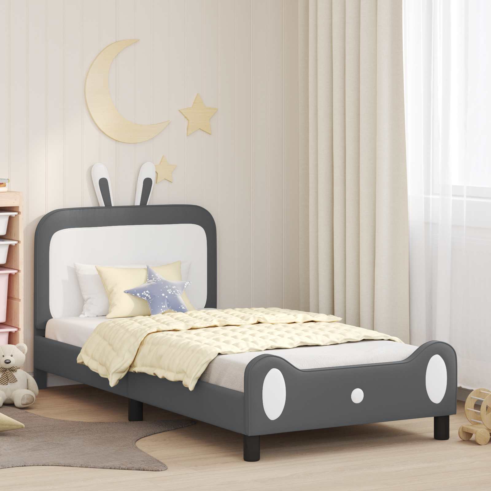 Kinderbettgestell mit Kopfteil Hellgrau 90 x 190 cm PU