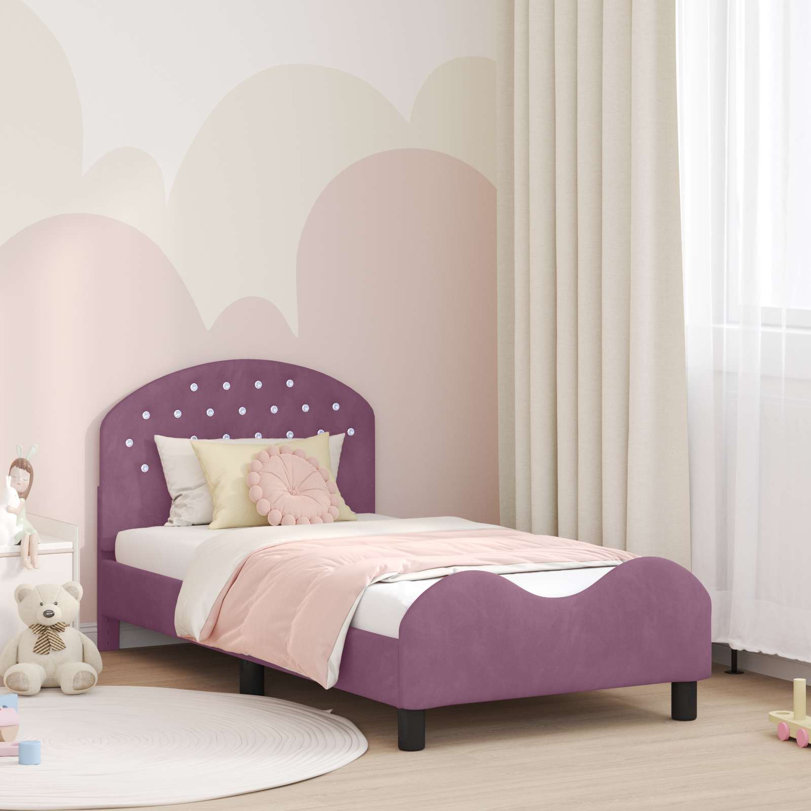 Kinderbettgestell mit Kopfteil Lila 80 x 160 cm Samt