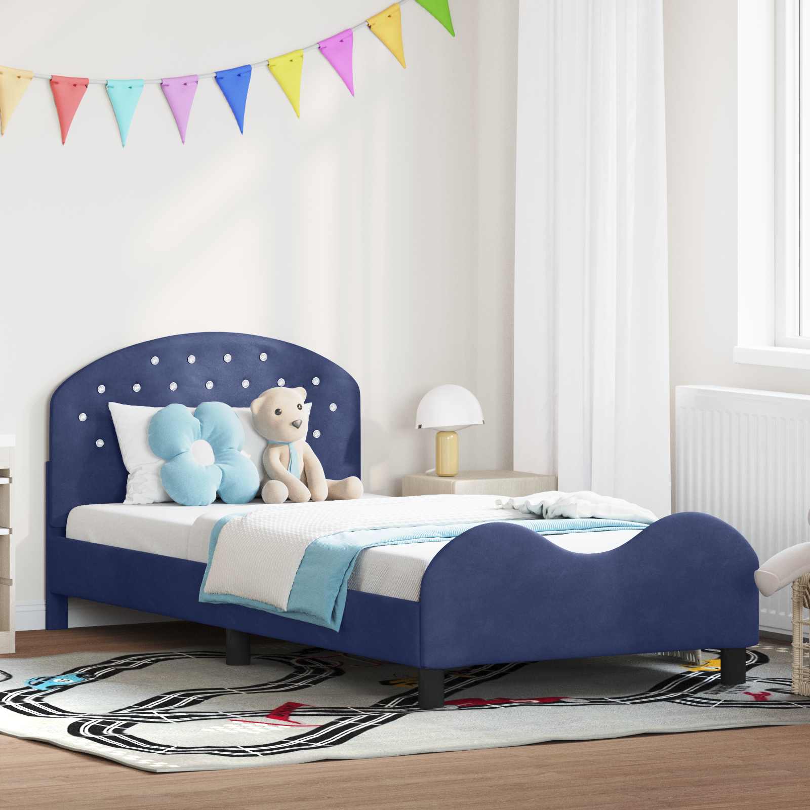 Kinderbettgestell mit Kopfteil Polizeiblau 80 x 200 cm Samt