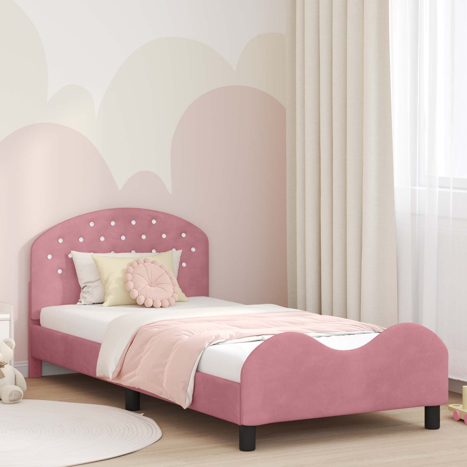 Kinderbettgestell mit Kopfteil Rosa 90 x 190 cm Samt