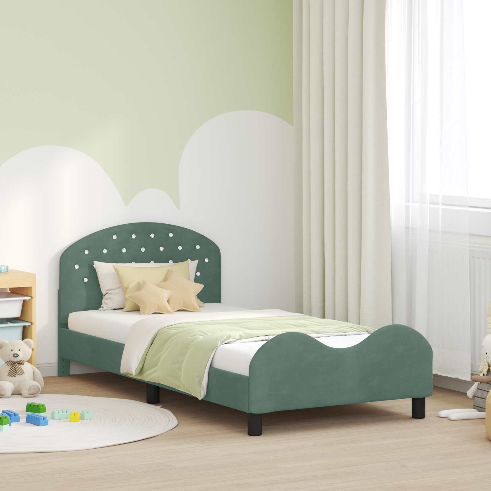 Kinderbettgestell mit Kopfteil Meergrün 90 x 190 cm Samt