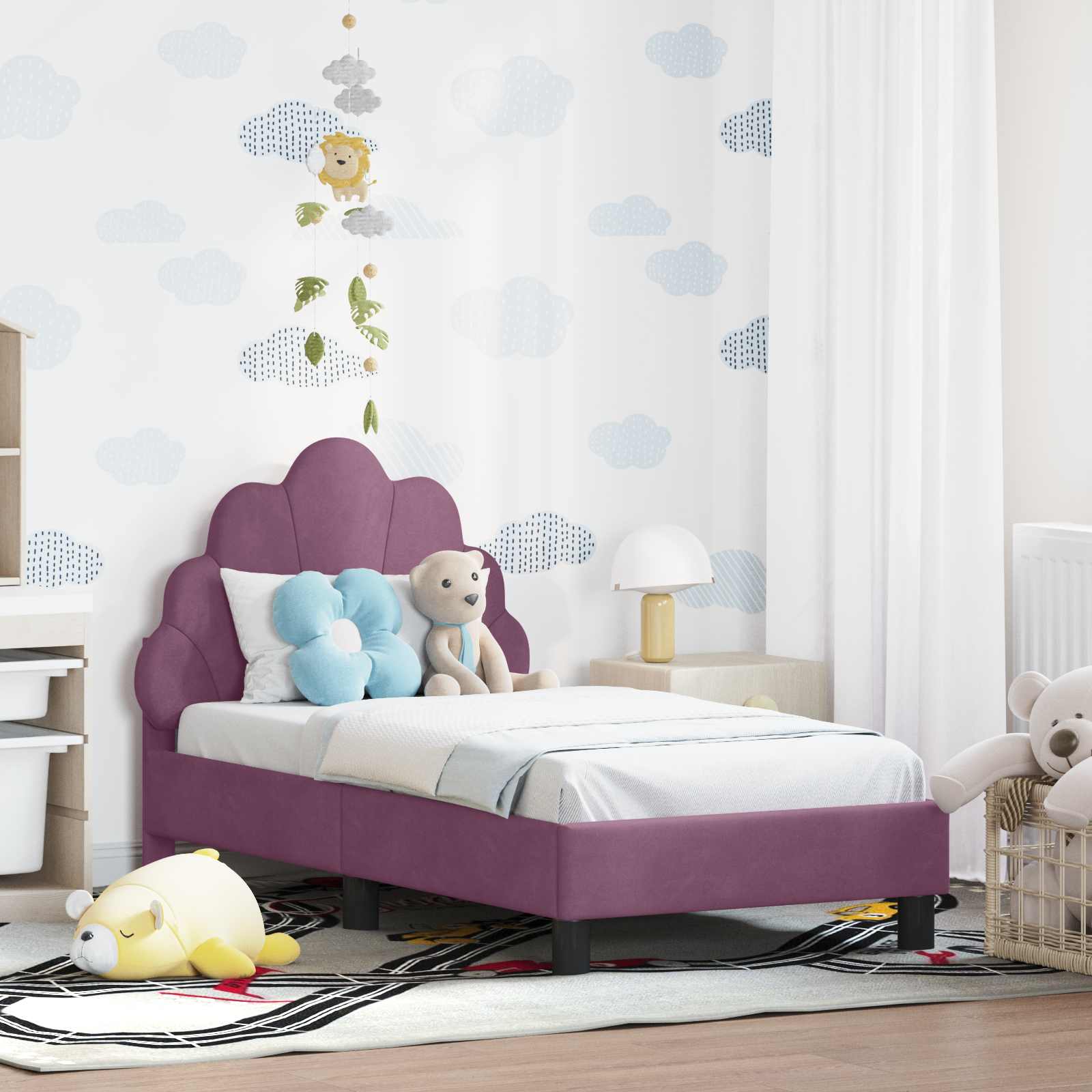 Kinderbettgestell mit Kopfteil Lila 70 x 140 cm Samt