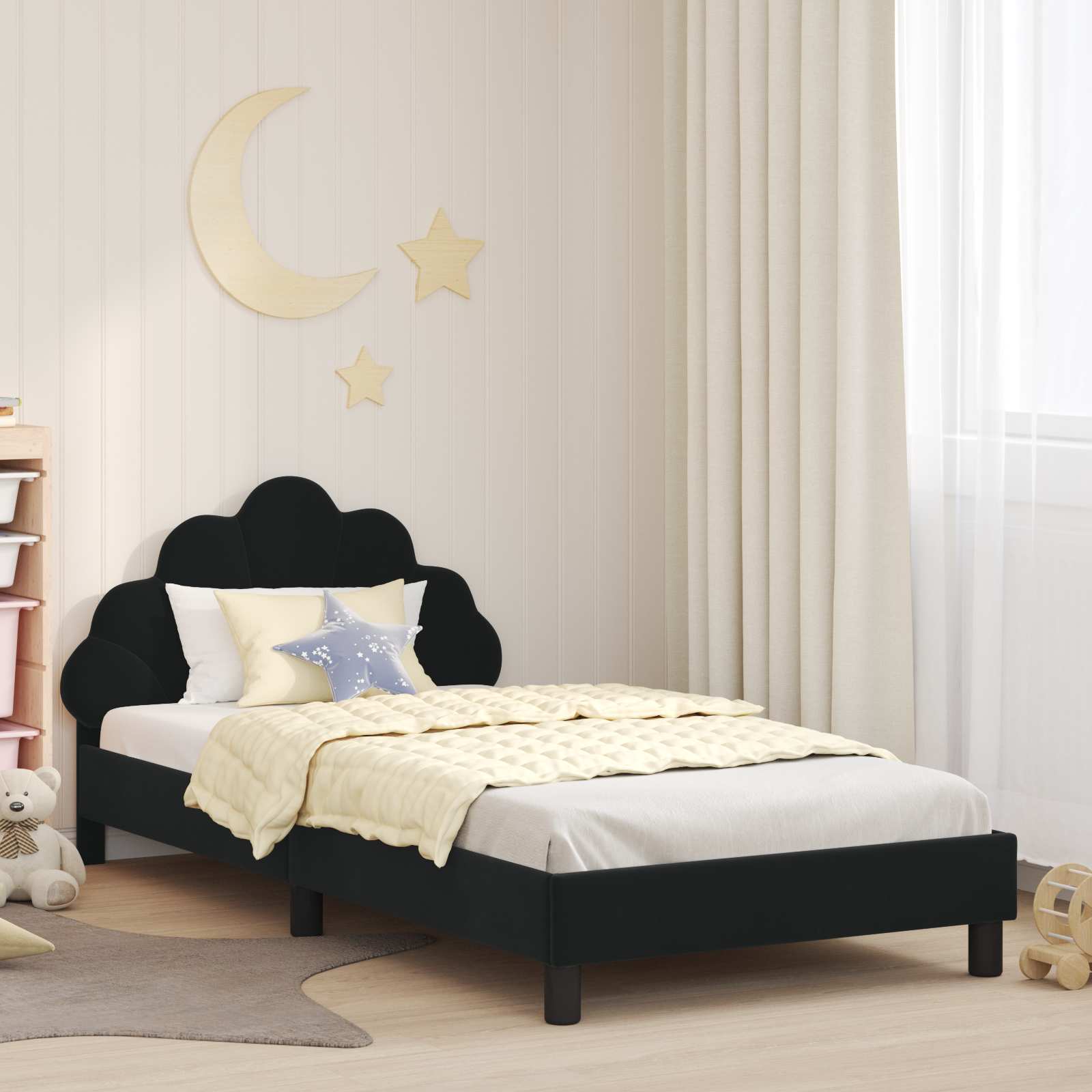 Kinderbettgestell mit Kopfteil Schwarz 90 x 190 cm Samt