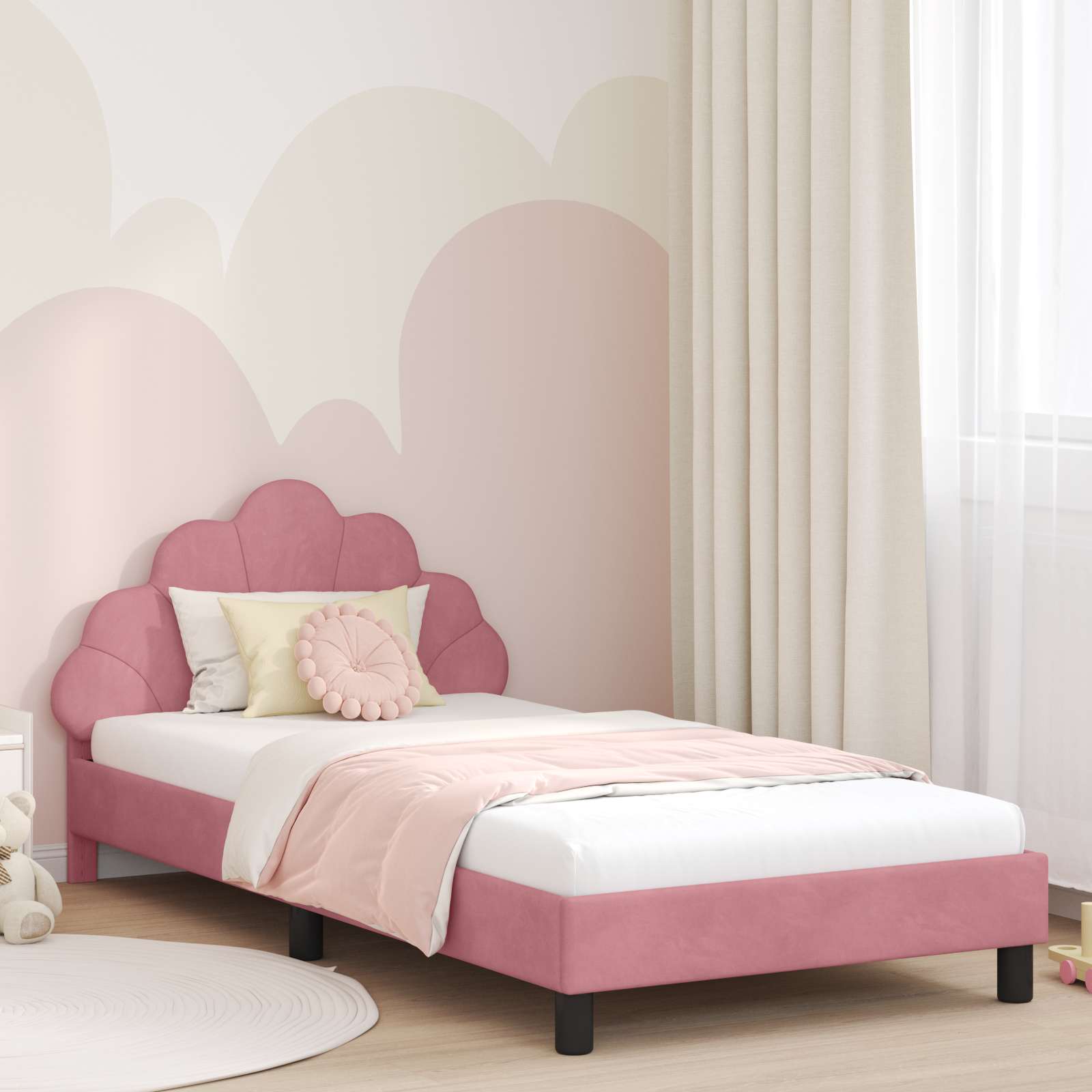 Kinderbettgestell mit Kopfteil Rosa 90 x 190 cm Samt