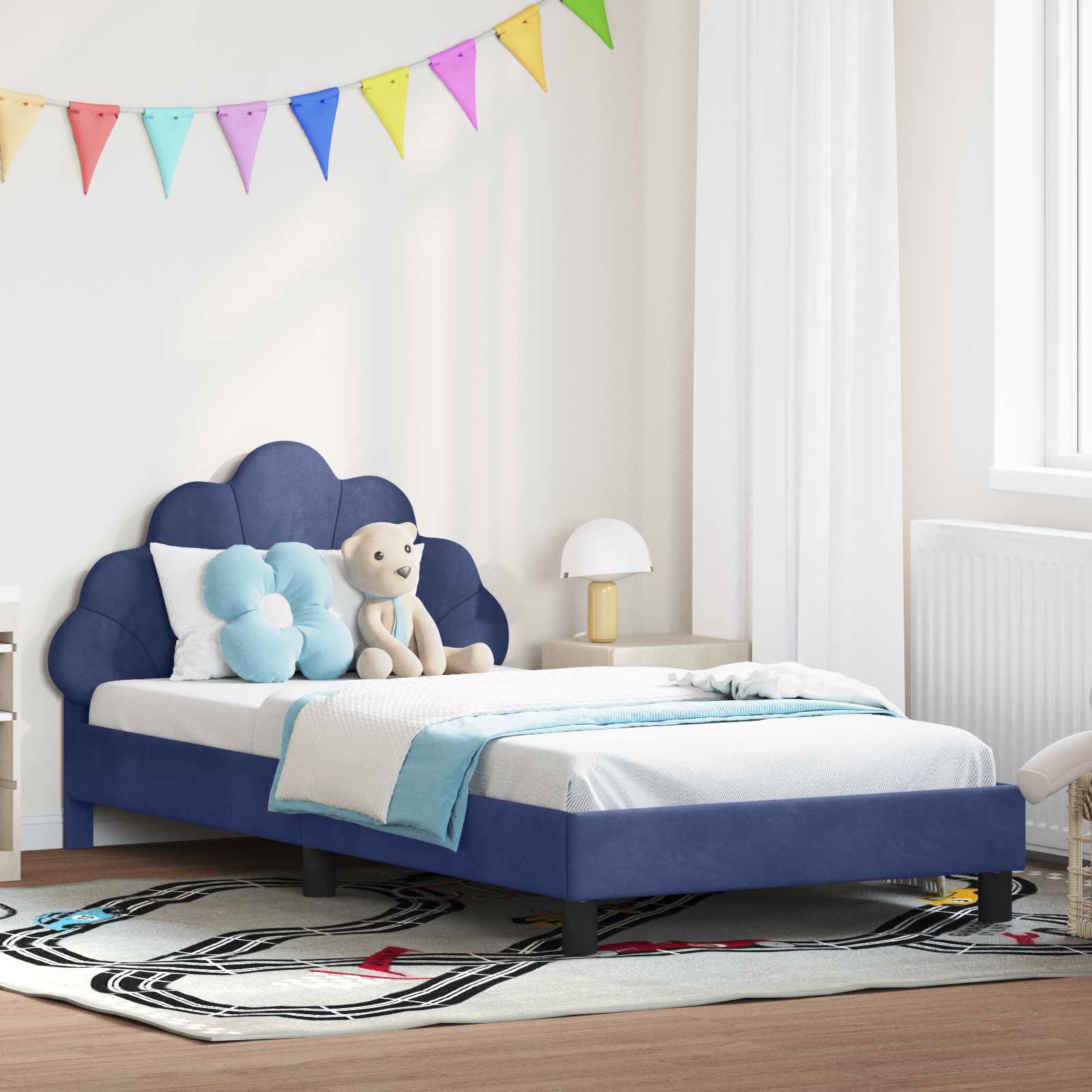 Kinderbettgestell mit Kopfteil Polizeiblau 90 x 190 cm Samt