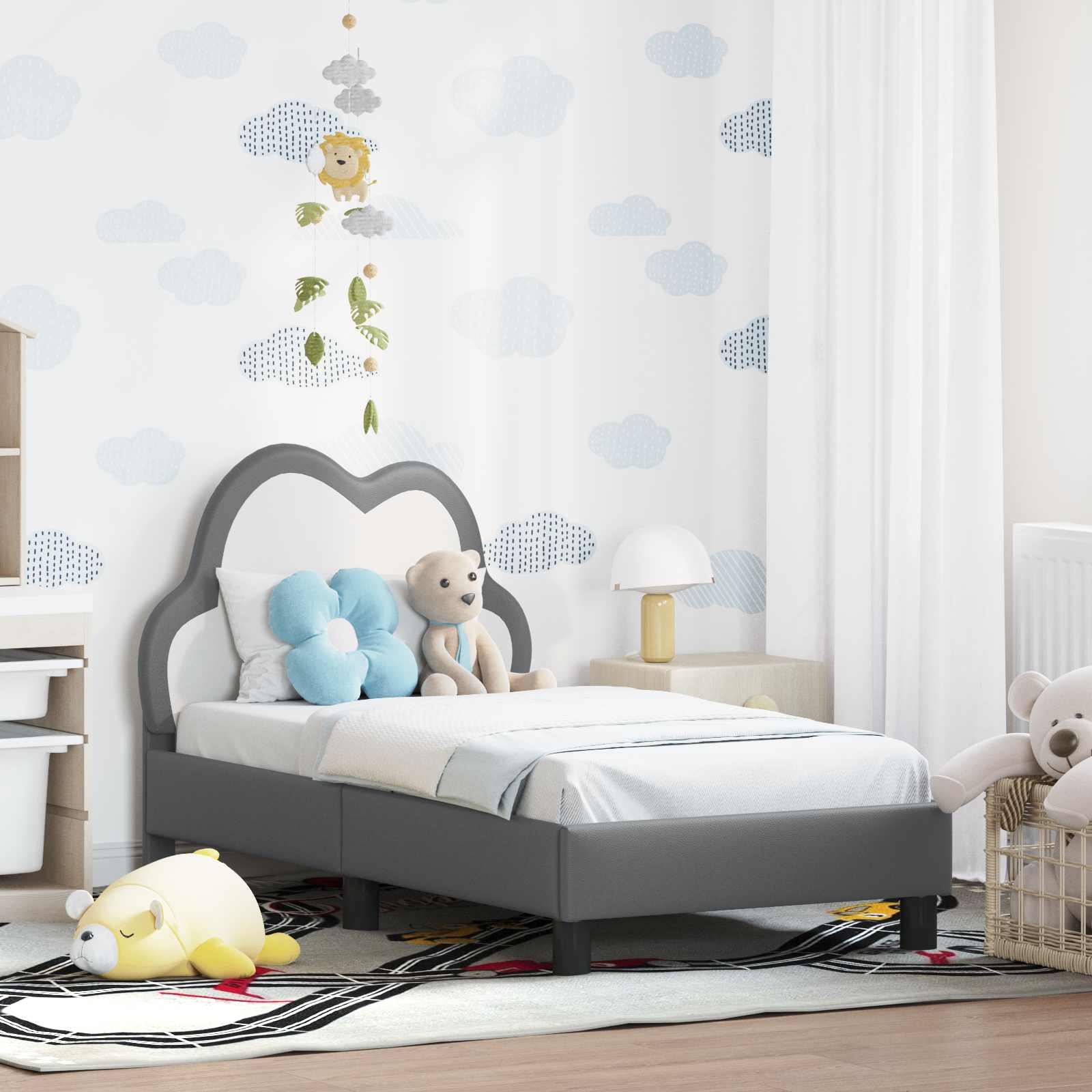 Kinderbettgestell mit Kopfteil Hellgrau 70 x 140 cm PU