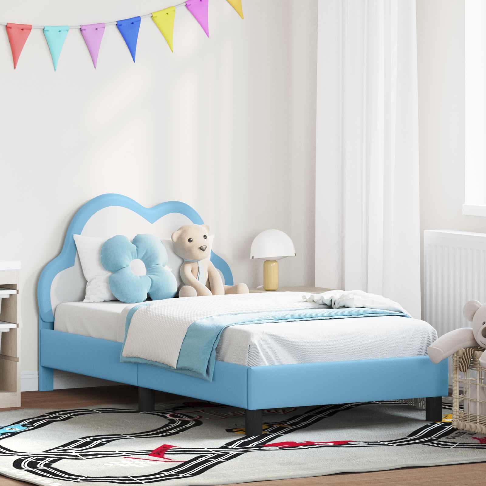 Kinderbettgestell mit Kopfteil Blau 80 x 160 cm PU