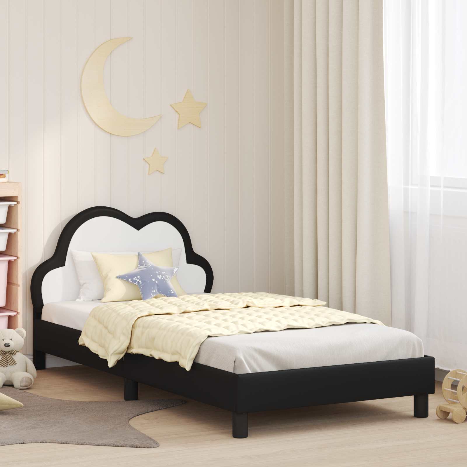 Kinderbettgestell mit Kopfteil Schwarz 80 x 200 cm PU