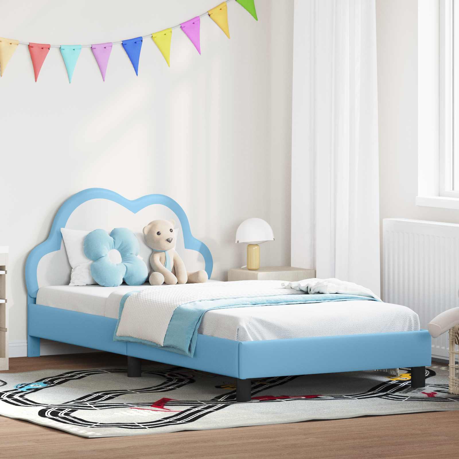 Kinderbettgestell mit Kopfteil Blau 90 x 200 cm PU