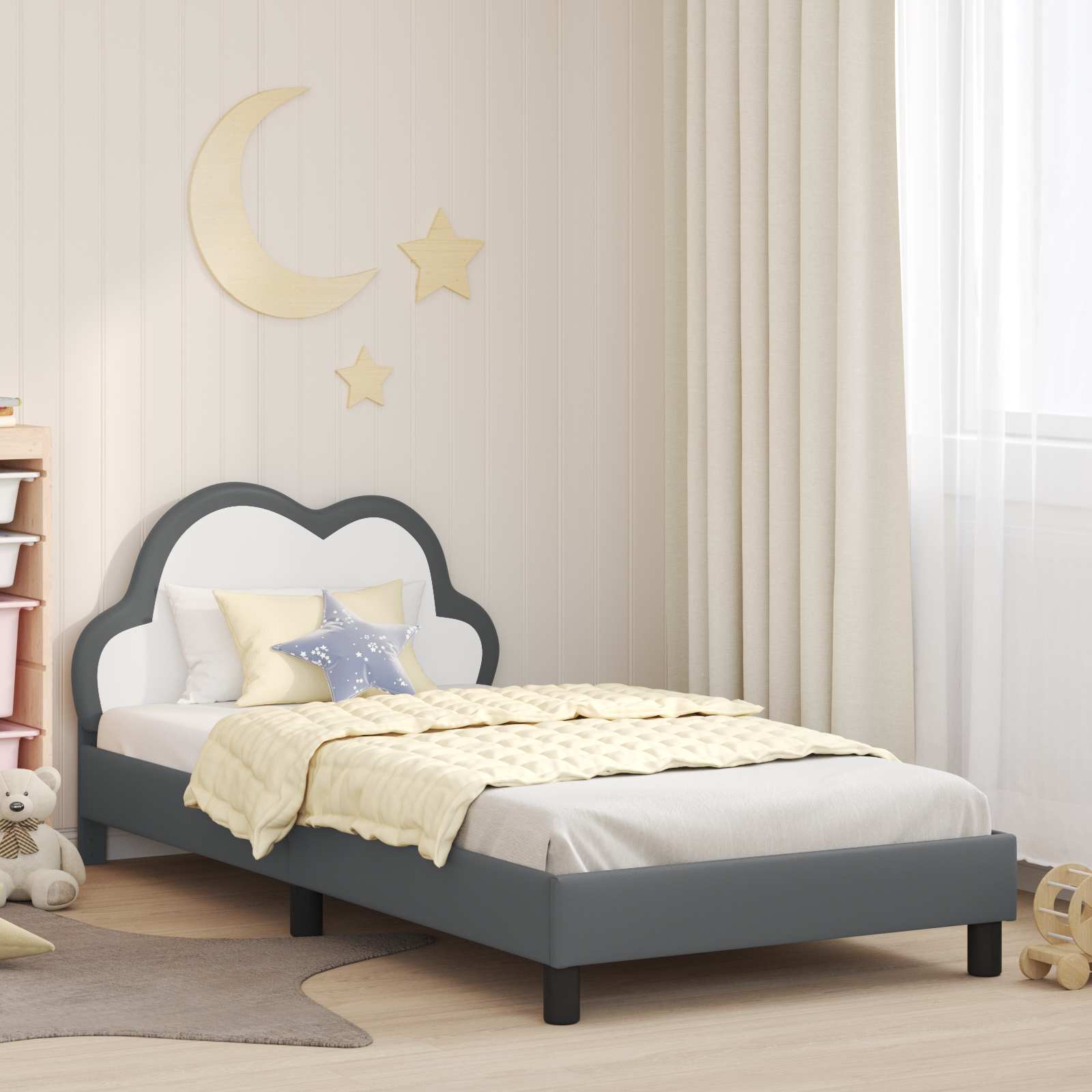 Kinderbettgestell mit Kopfteil Hellgrau 90 x 200 cm PU