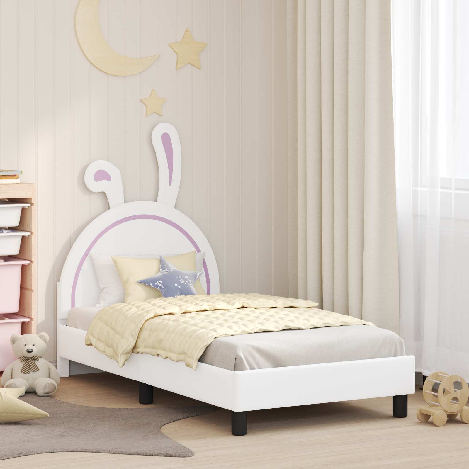 Kinderbettgestell mit Kopfteil Weiß 80 x 160 cm PU
