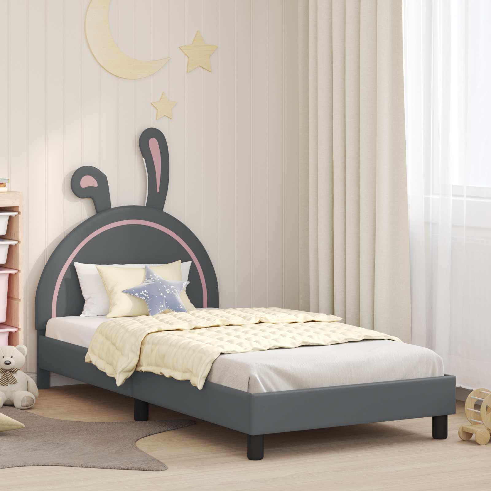 Kinderbettgestell mit Kopfteil Hellgrau 80 x 200 cm PU