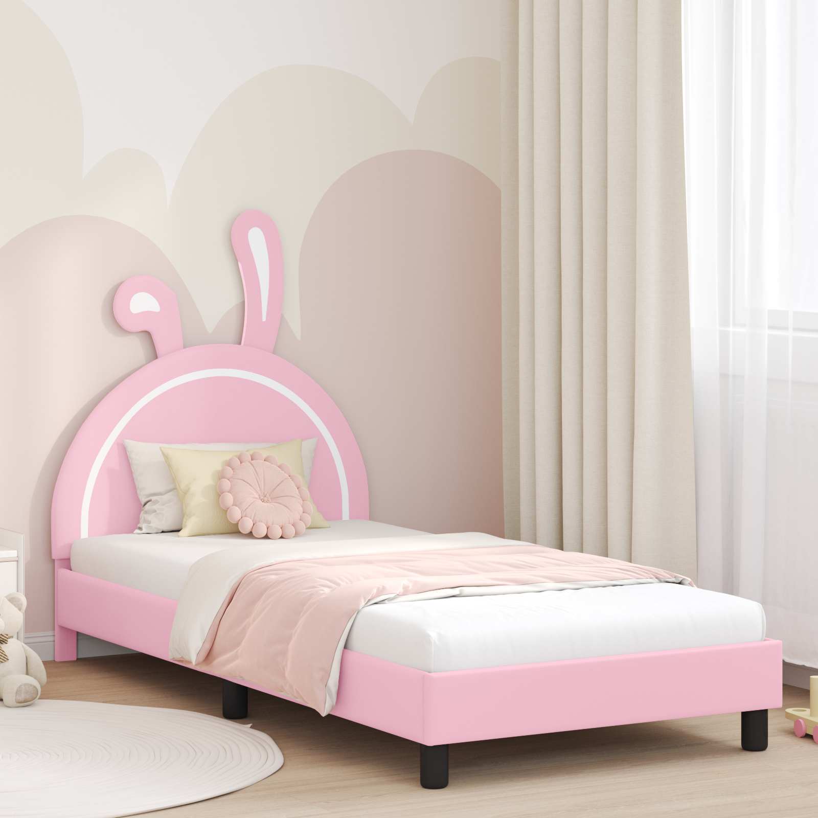 Kinderbettgestell mit Kopfteil Rosa 80 x 200 cm PU