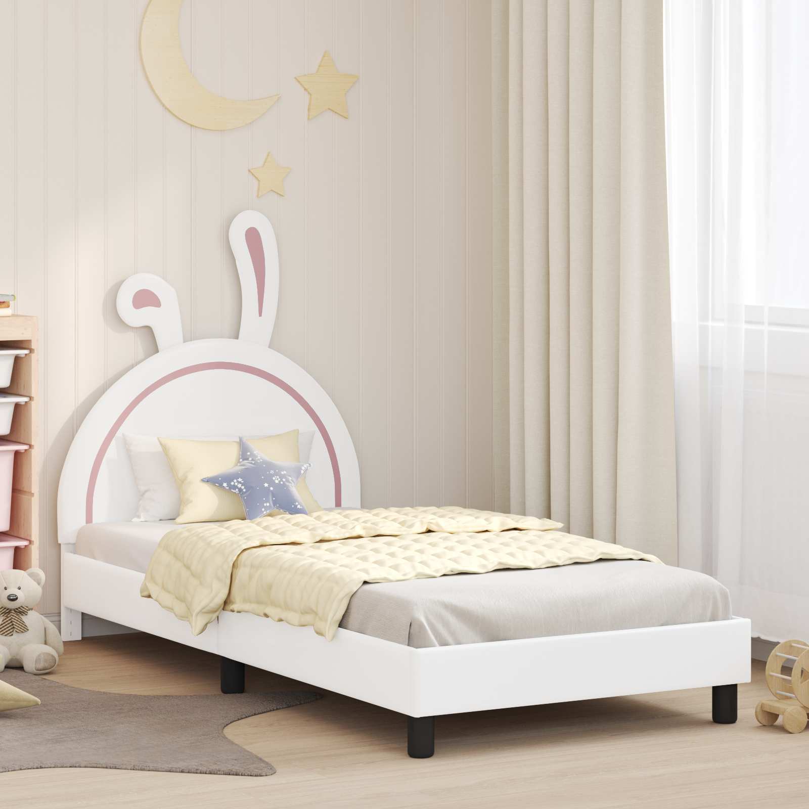 Kinderbettgestell mit Kopfteil Weiß 90 x 190 cm PU