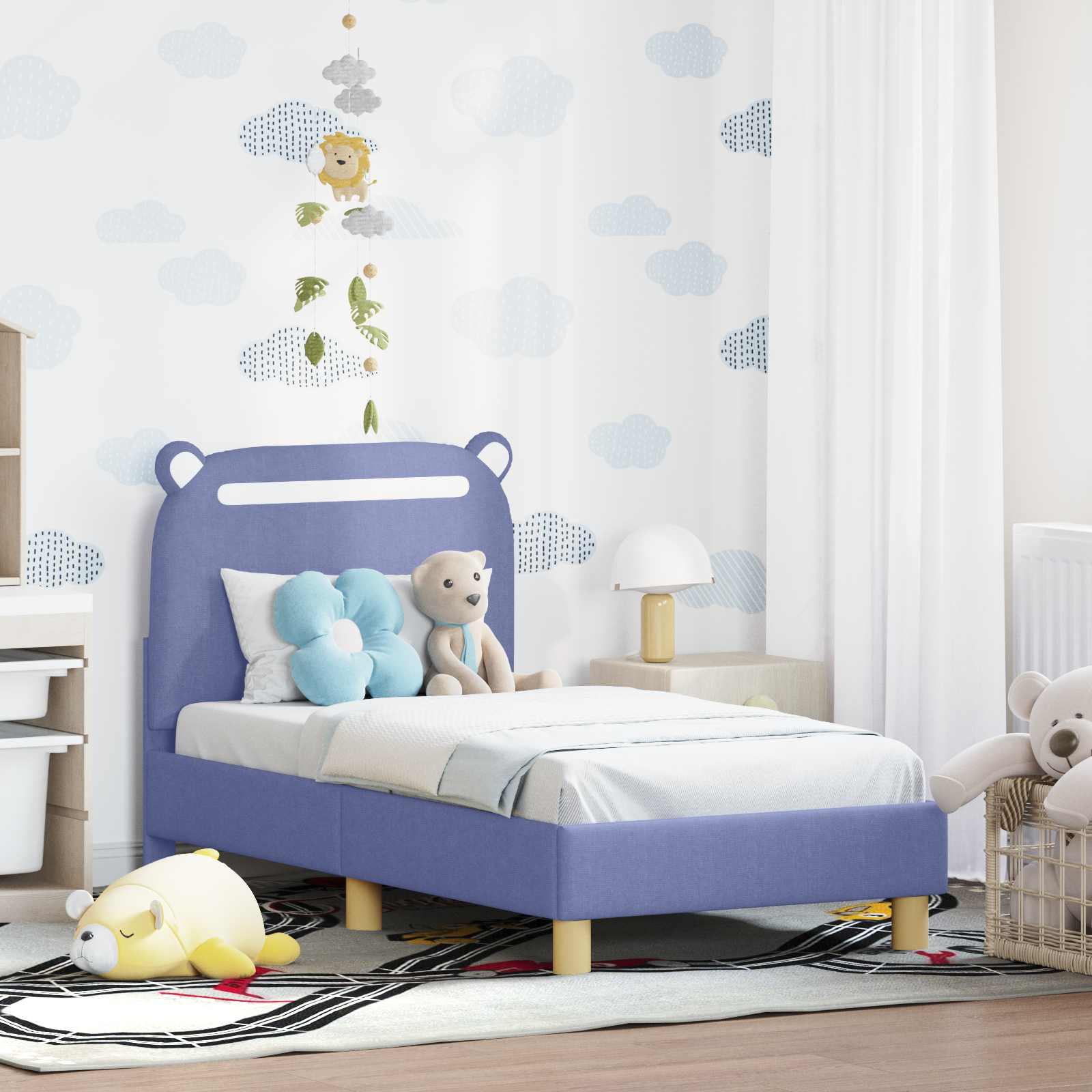 Kinderbettgestell mit Kopfteil Jeans blau 70 x 140 cm Stoff