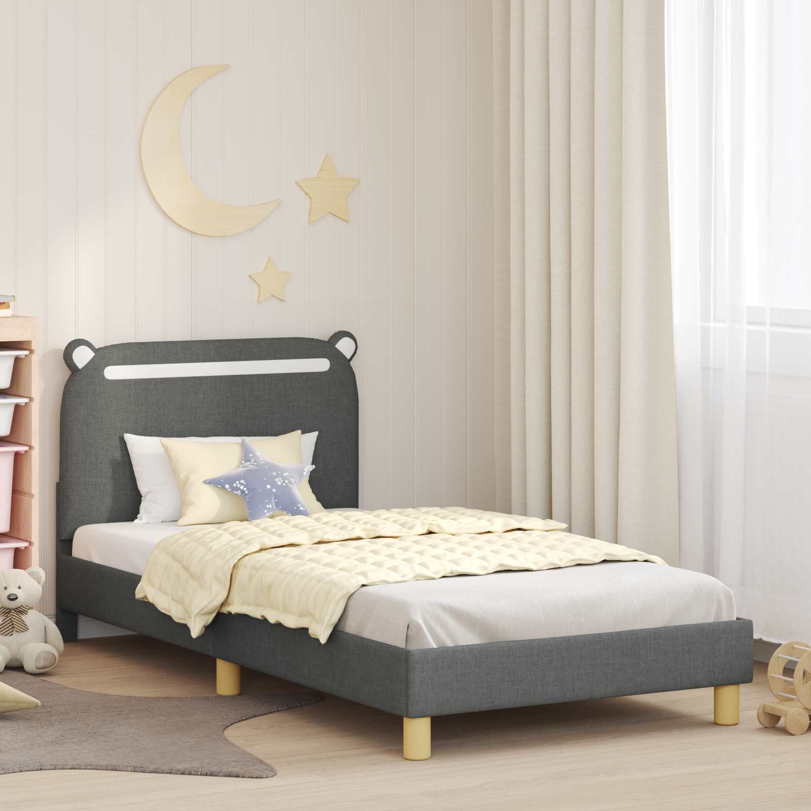 Kinderbettgestell mit Kopfteil Dunkelgrau 90 x 190 cm Stoff