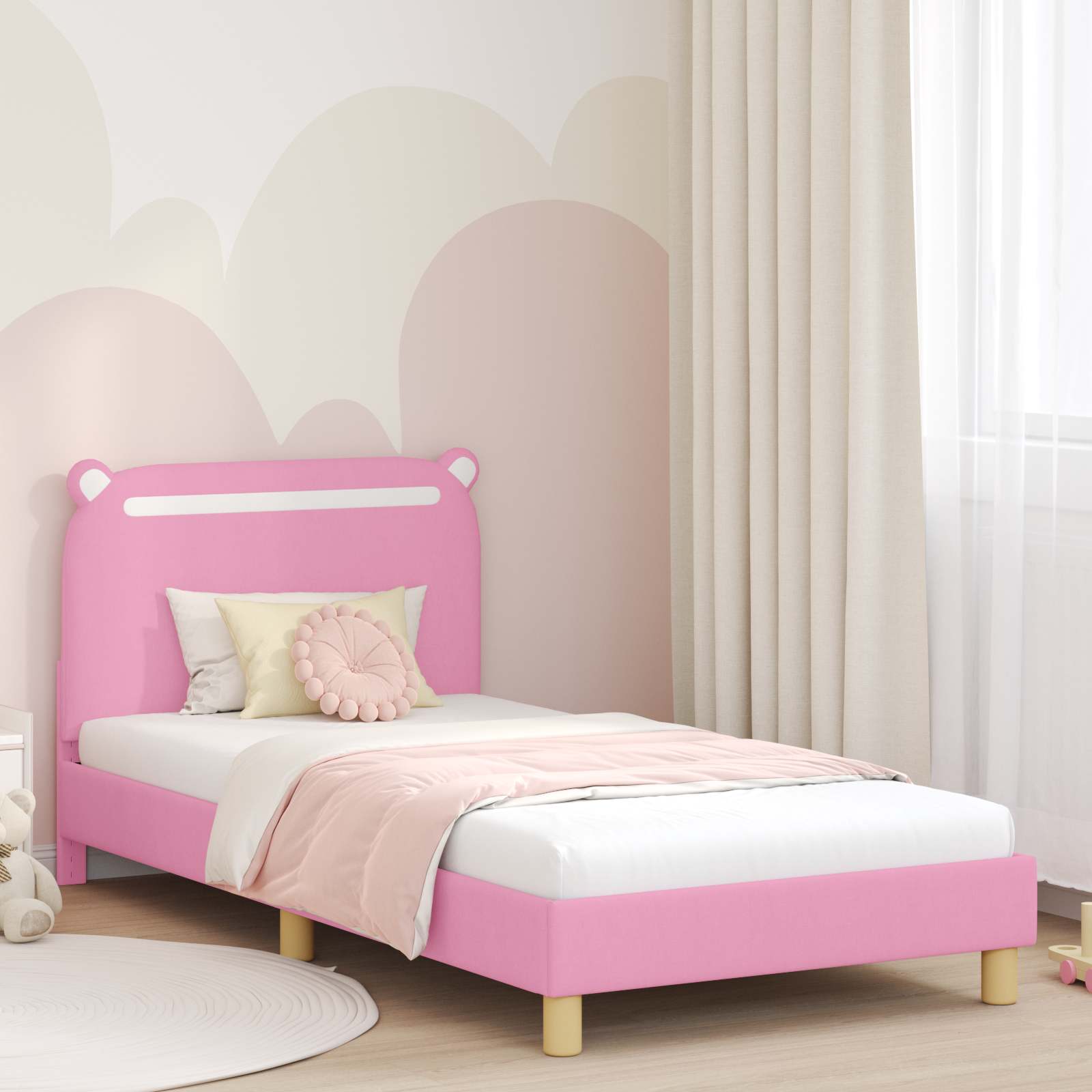 Kinderbettgestell mit Kopfteil Rosa 90 x 190 cm Stoff