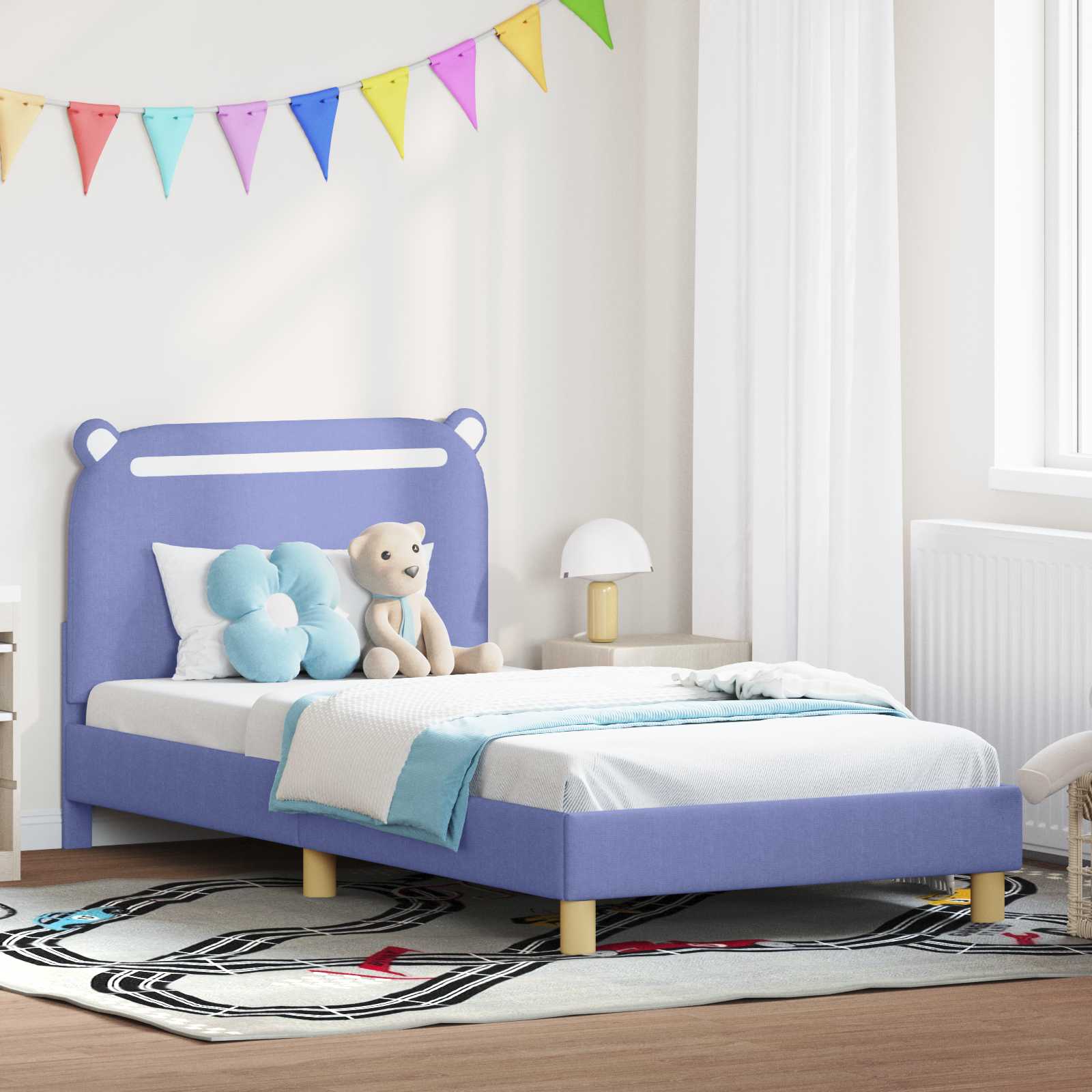 Kinderbettgestell mit Kopfteil Jeans blau 90 x 190 cm Stoff