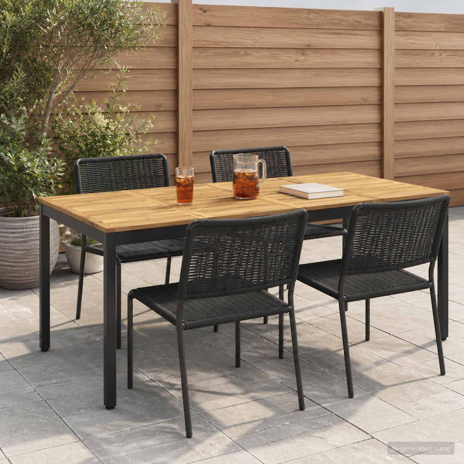 Gartentisch Weiß und Schwarz 196 x 100,5 x 75 cm