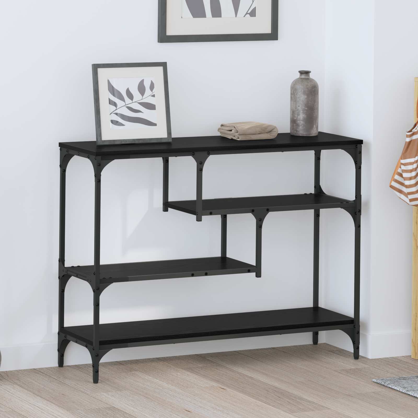 Konsolentisch Schwarz Eichen-Optik 100 x 30 x 75 cm