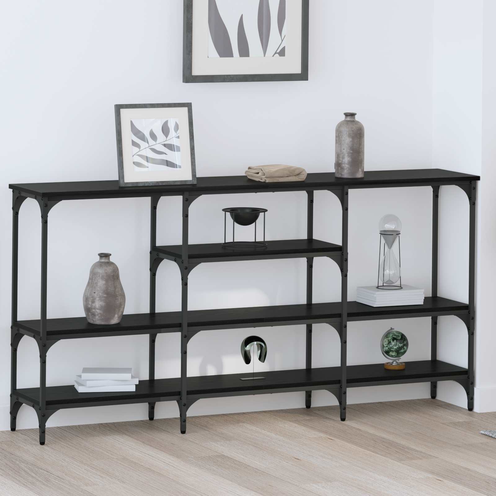 Konsolentisch Schwarz Eichen-Optik 160 x 29 x 80 cm