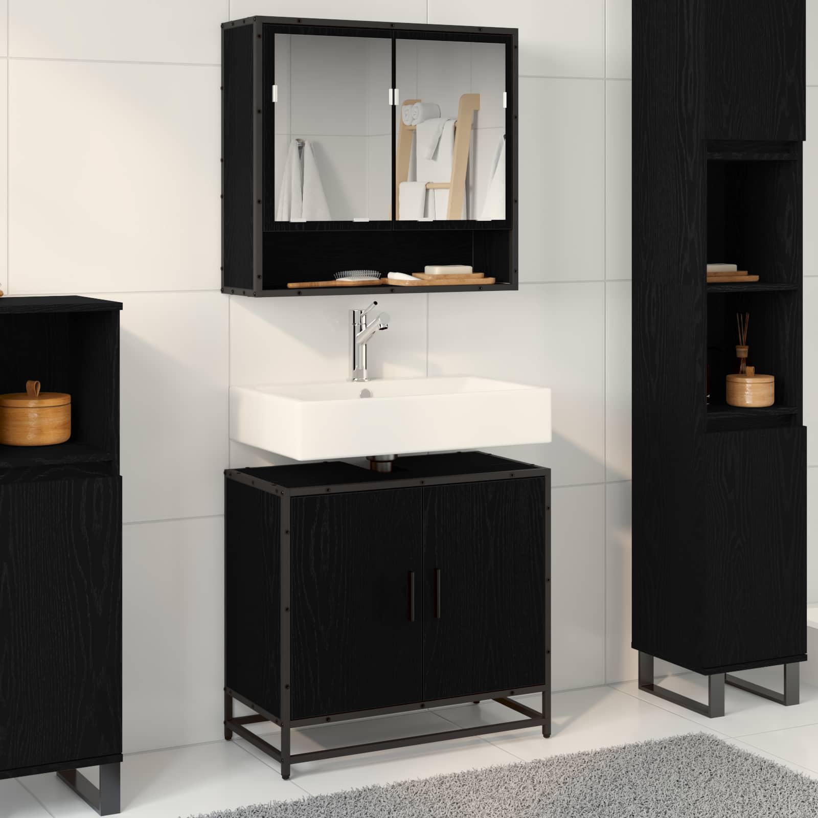 Waschbeckenschrank Schwarz Eichen-Optik 65 x 33 x 60 cm