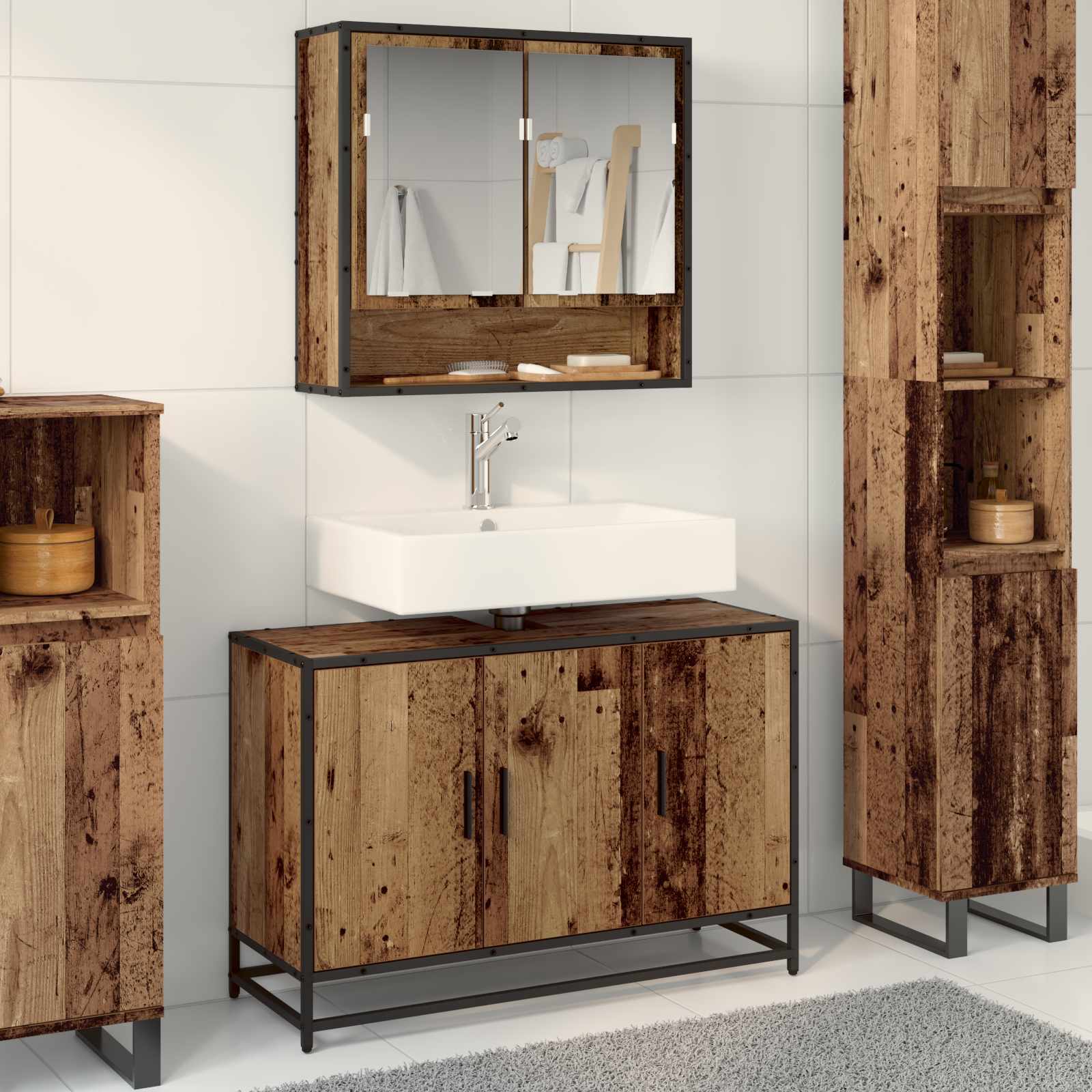 Badezimmerschrank Altholz 90 x 33 x 60 cm Holzwerkstoff