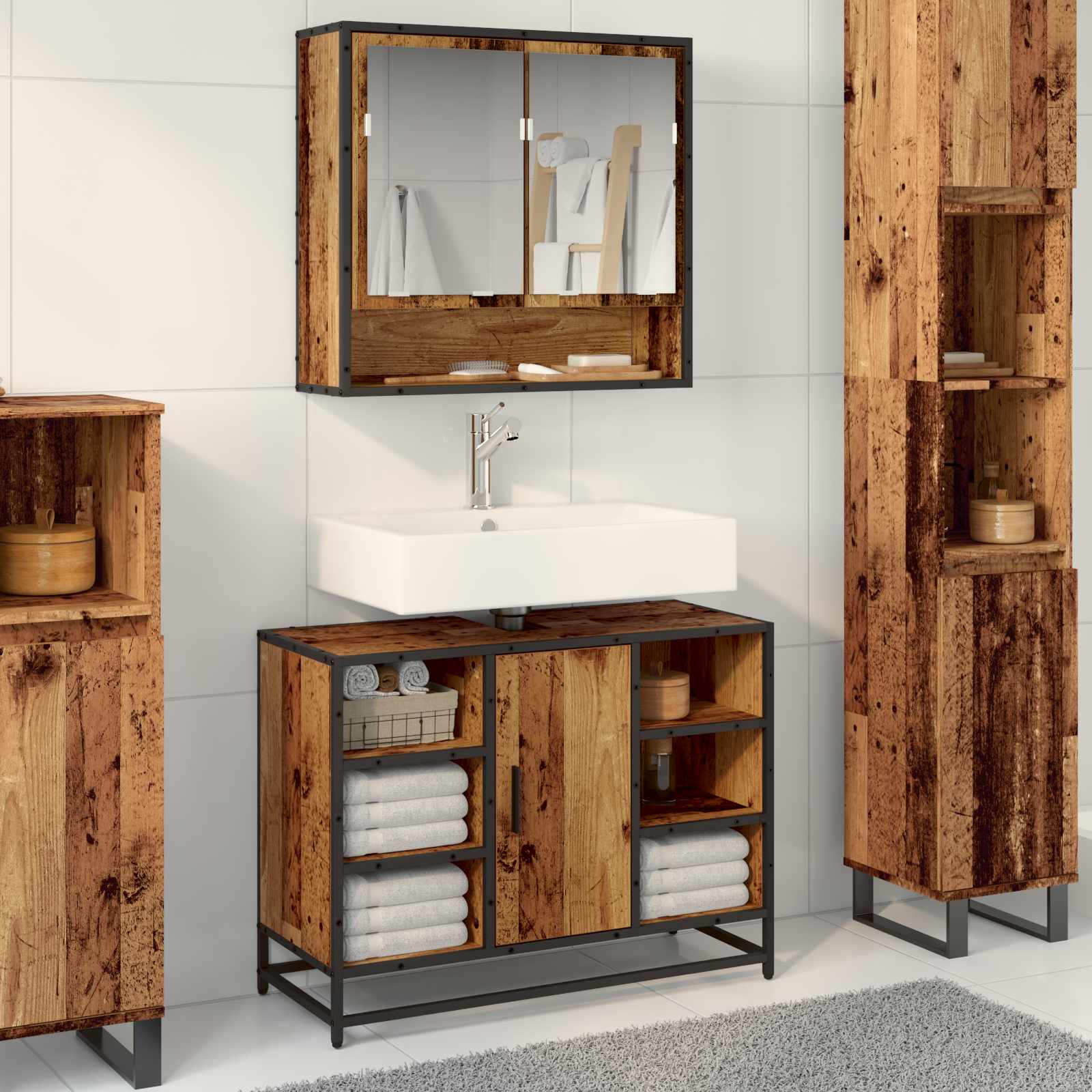 Badezimmerschrank Altholz 80 x 33 x 60 cm Holzwerkstoff