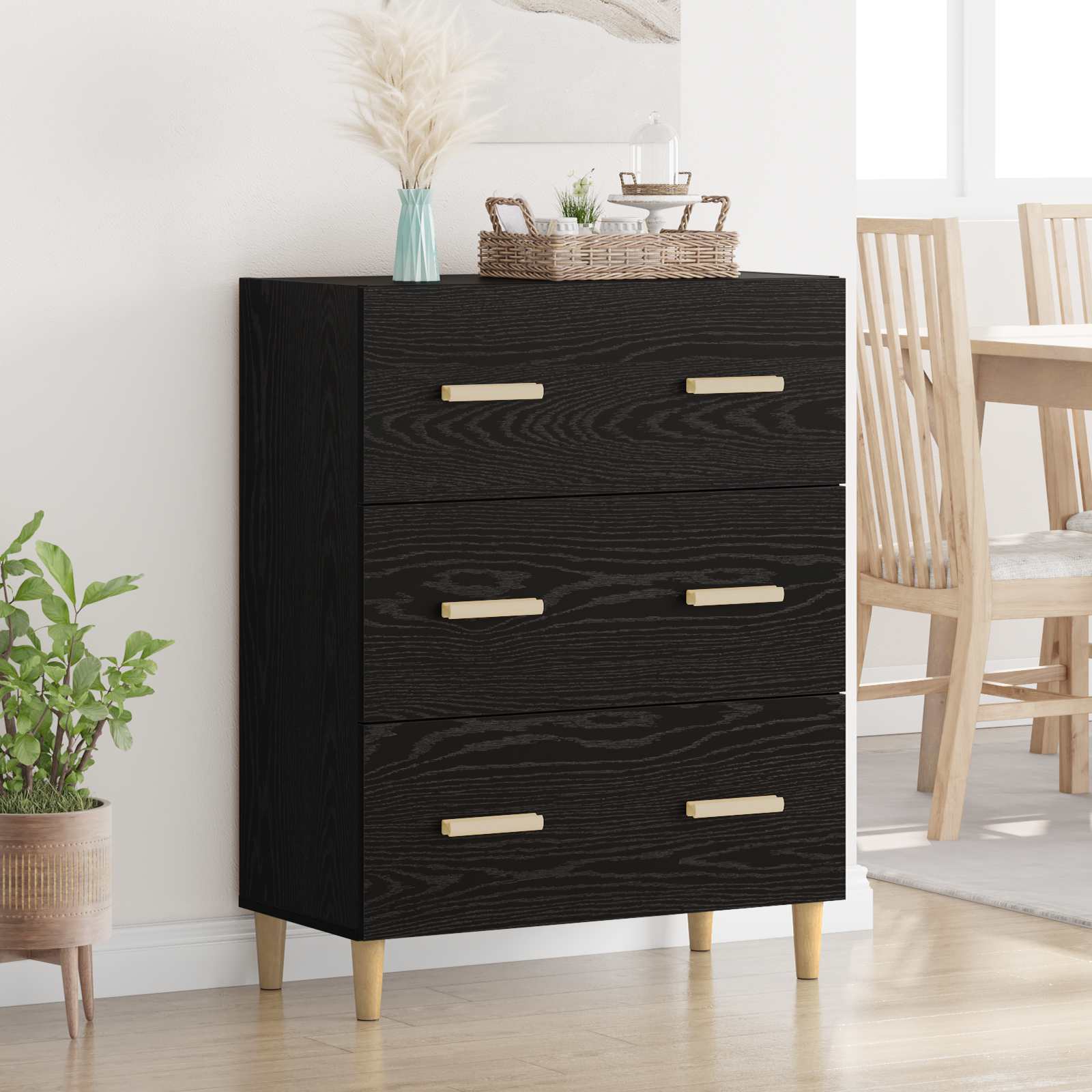 Sideboard Schwarz Eichen-Optik 69,5 x 34 x 90 cm Holzwerkstoff