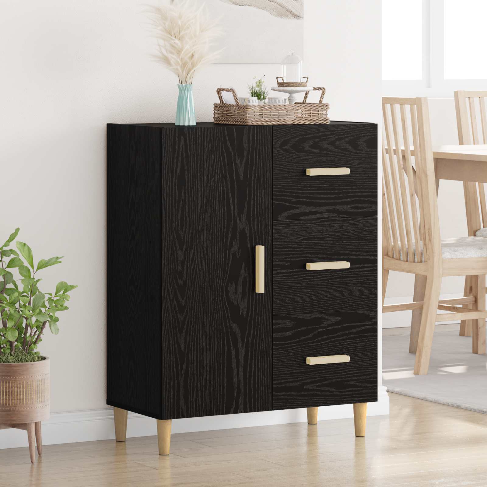 Sideboard Schwarz Eichen-Optik 34 x 69,5 x 90 cm Holzwerkstoff