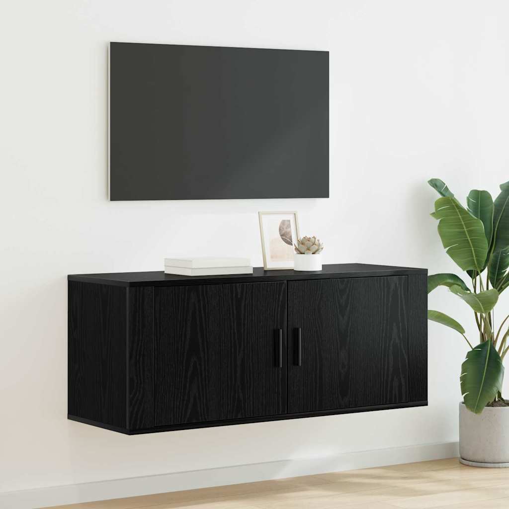 Wandmontiertes TV-Regal 100 x 34,5 x 40 cm Schwarz Eichen-Optik