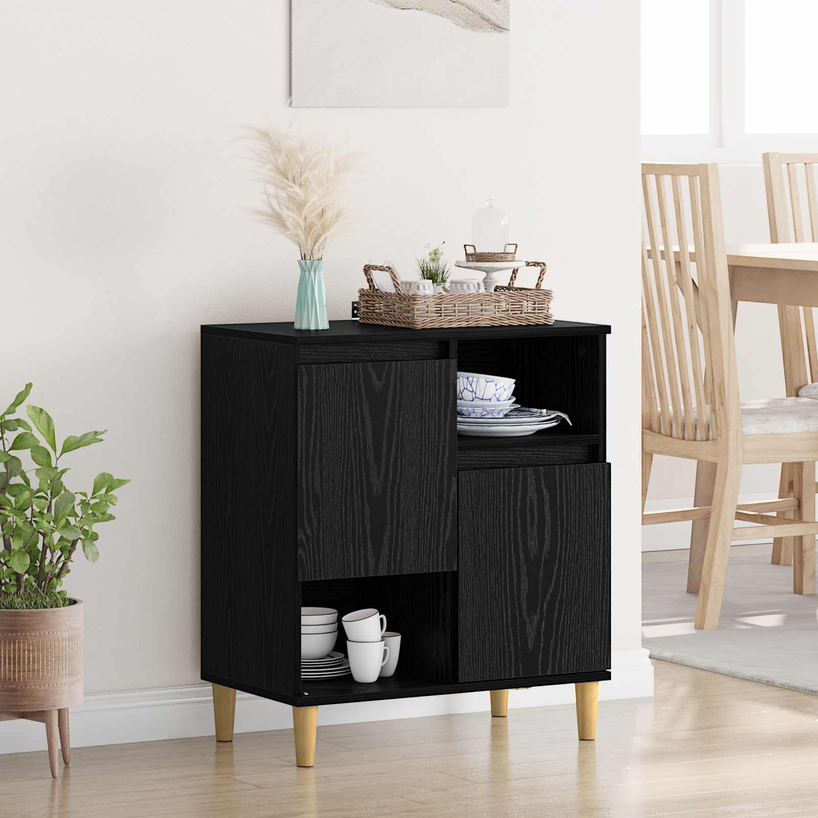 Sideboard Schwarz Eichen-Optik 35 x 60 x 70 cm Holzwerkstoff