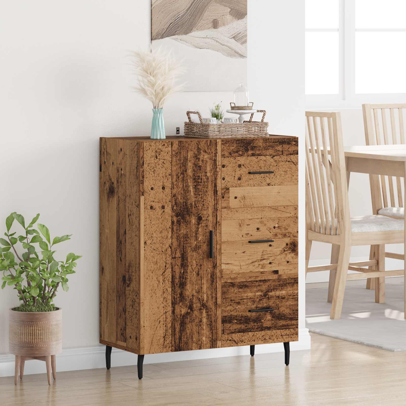 Sideboard Altholz 69,5 x 34 x 90 cm Verbundholz und Eisen