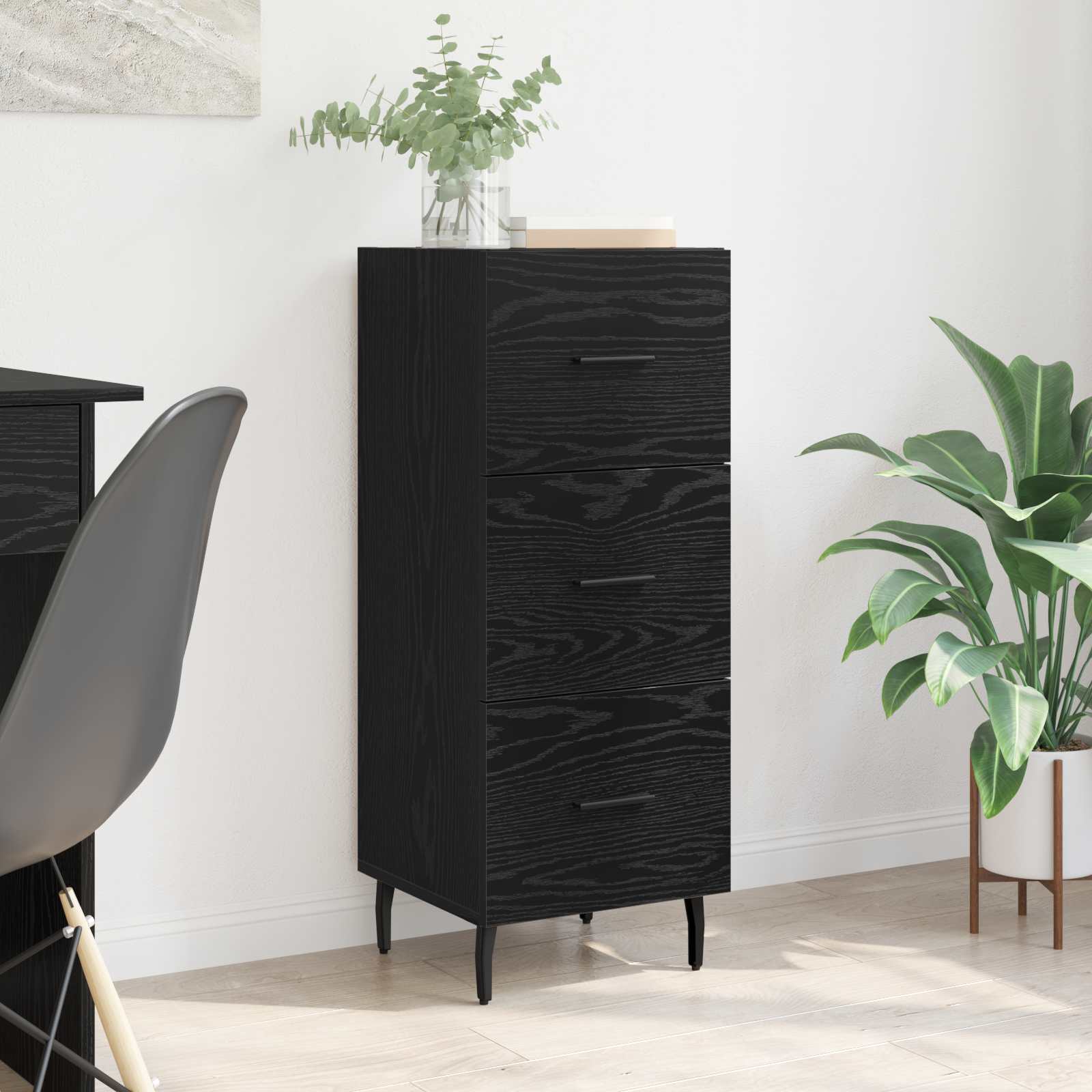Sideboard Schwarz Eichen-Optik 34 x 34,5 x 90 cm Holzwerkstoff