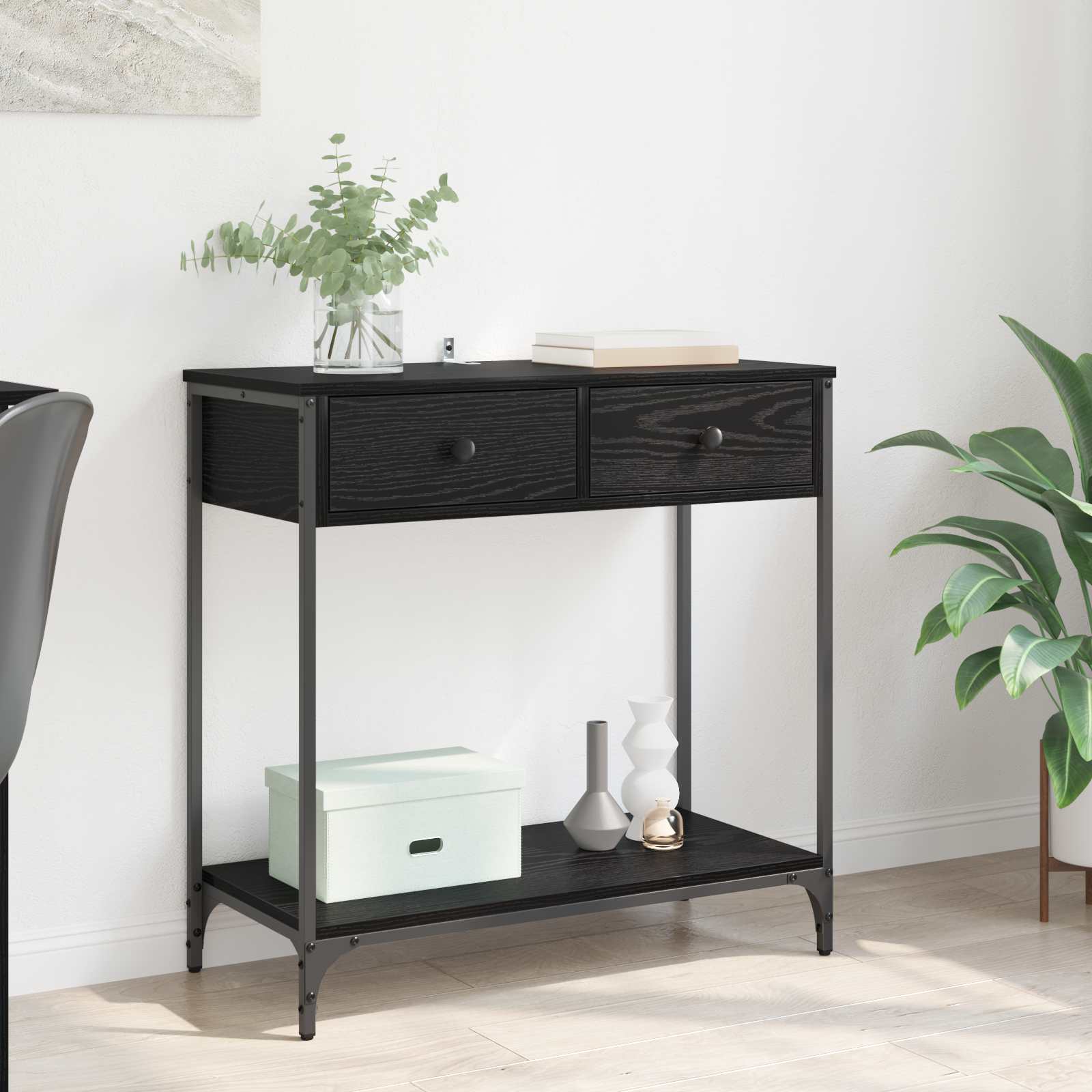 Konsolentisch Schwarz Eichen-Optik 75 x 34,5 x 75 cm