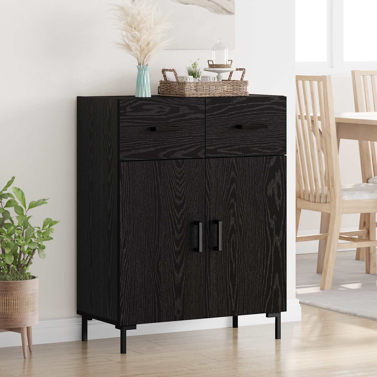 Sideboard Schwarz Eichen-Optik 69,5 x 34 x 90 cm Holzwerkstoff