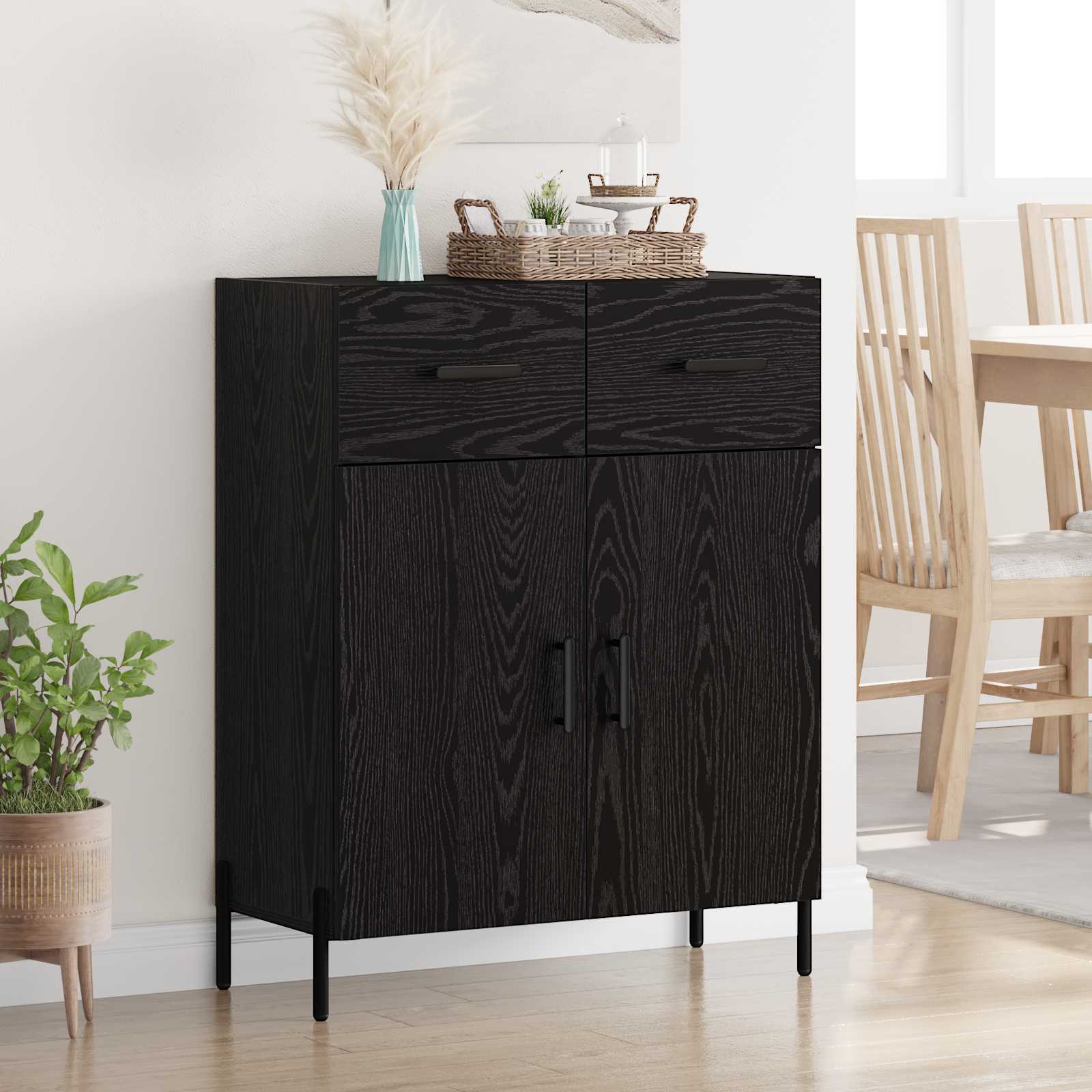 Sideboard Schwarz Eichen-Optik 69,5 x 34 x 90 cm Holzwerkstoff