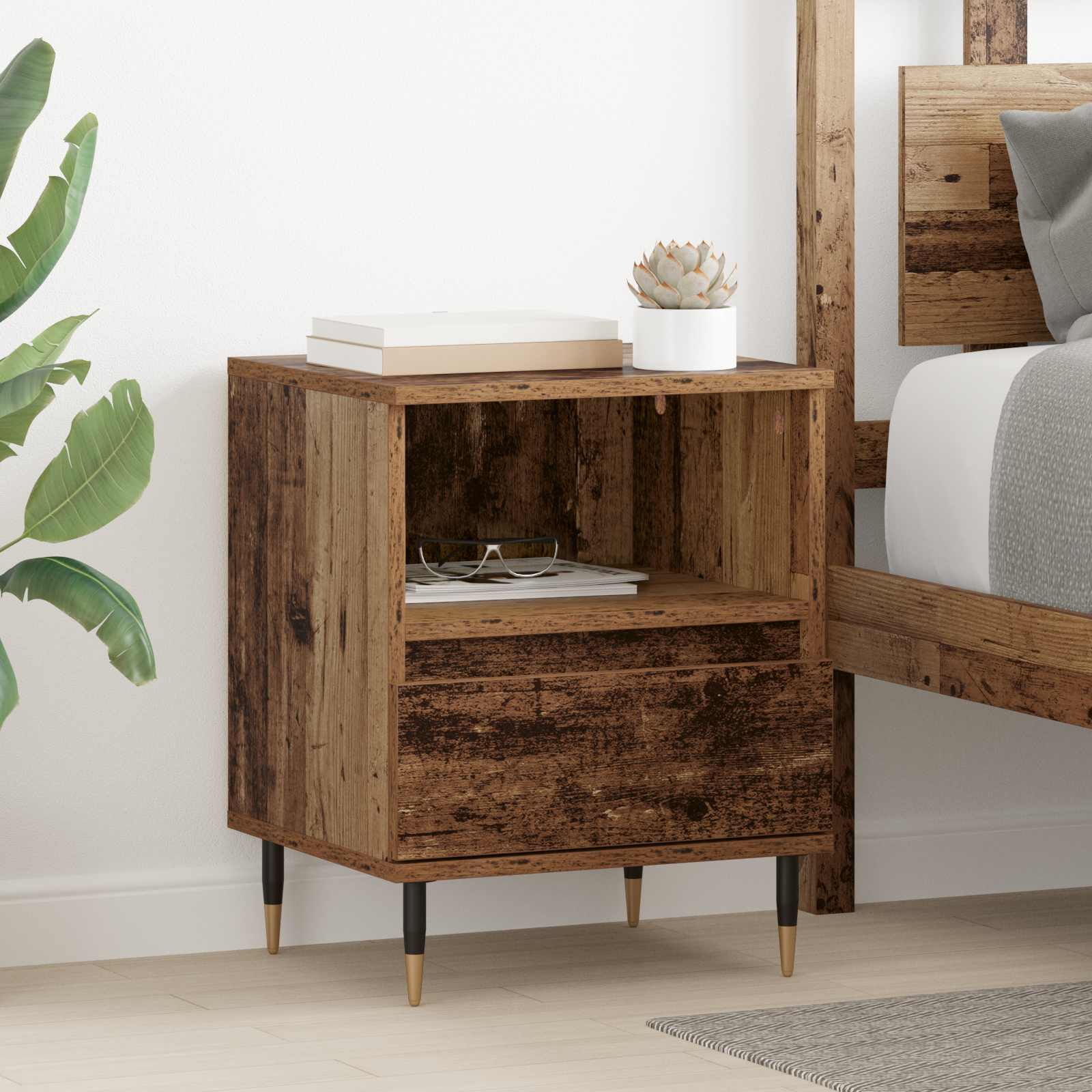 Nachttisch 2 Stk. Altholz 40 x 35 x 50 cm Holzwerkstoff