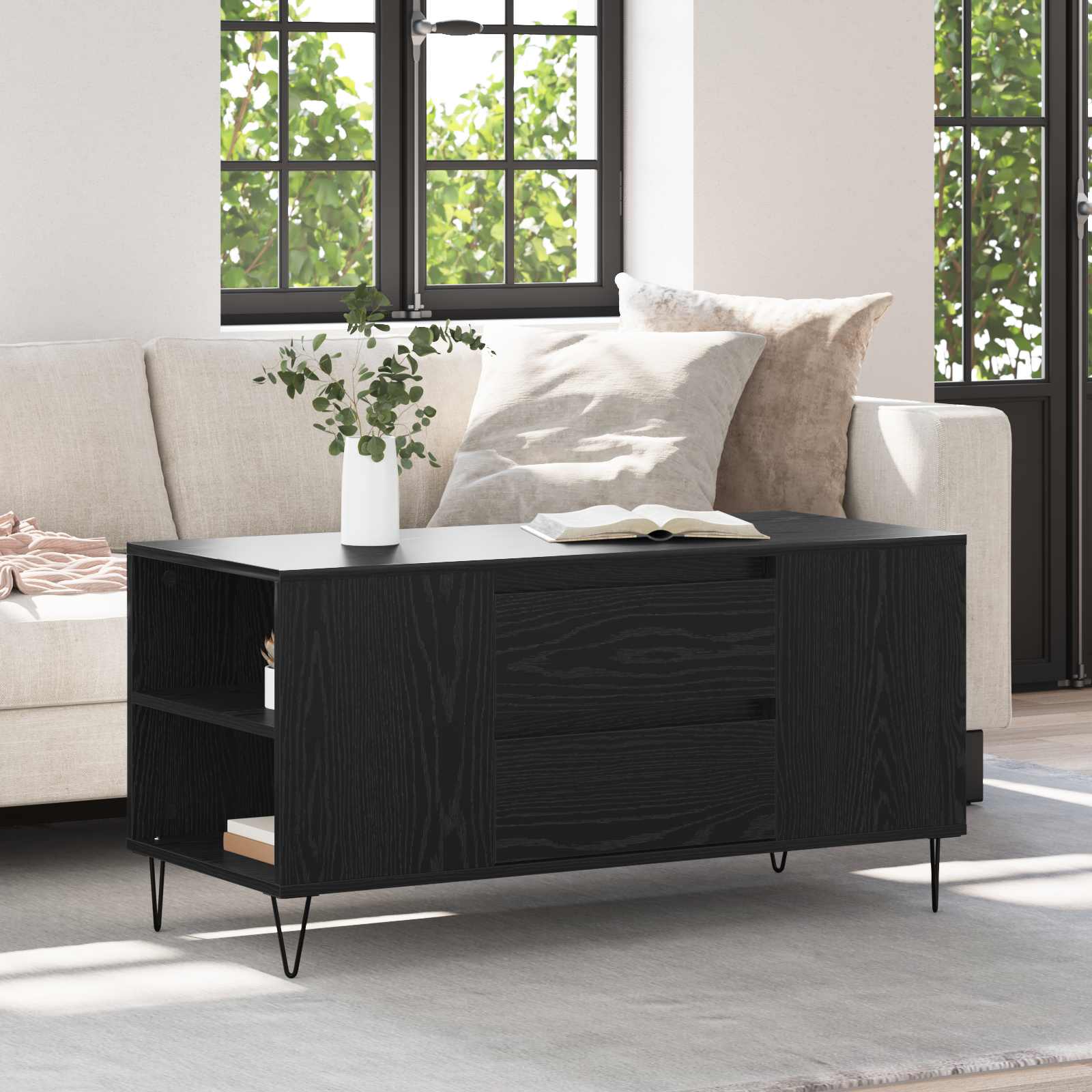 Couchtisch Schwarz Eichen-Optik 102 x 44,5 x 50 cm