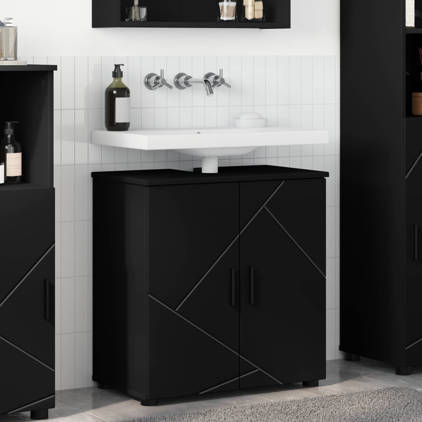 Badezimmerschrank Schwarz 61 x 35 x 64 cm Holzwerkstoff, Metall