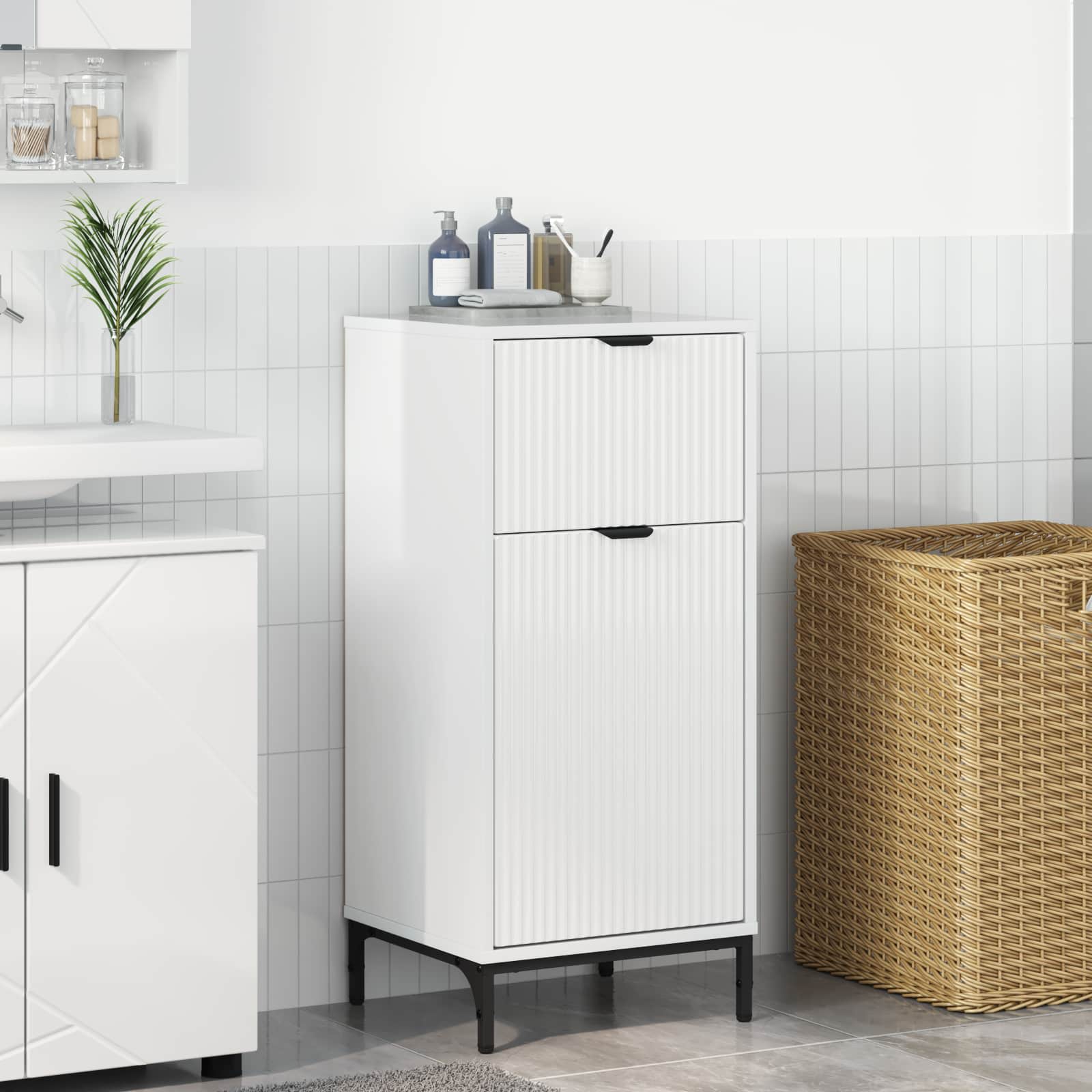 Badezimmerschrank Hochglanz Weiß 39,5 x 36 x 88 cm