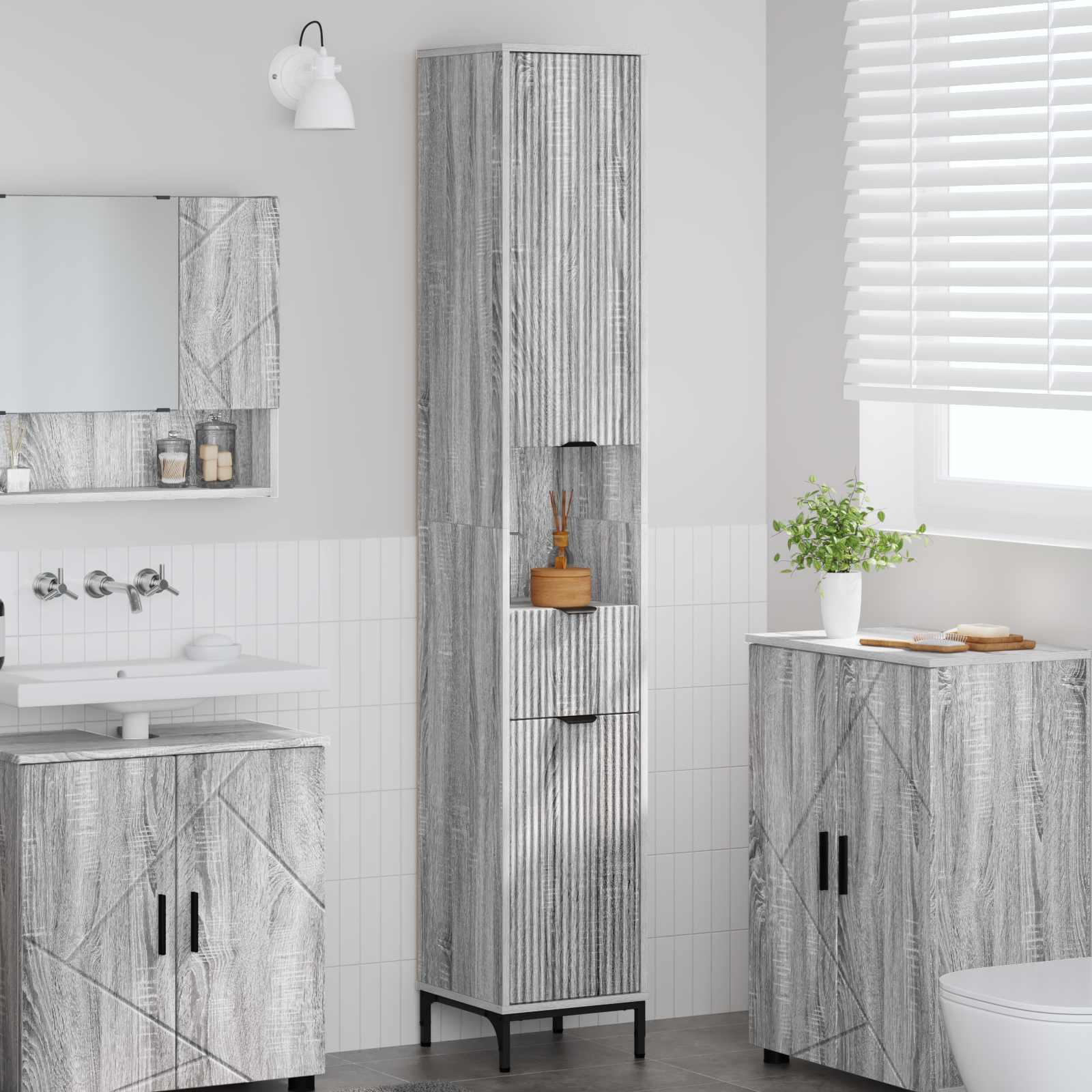 Badezimmerschrank Graues Sonoma 31,5 x 33 x 190 cm