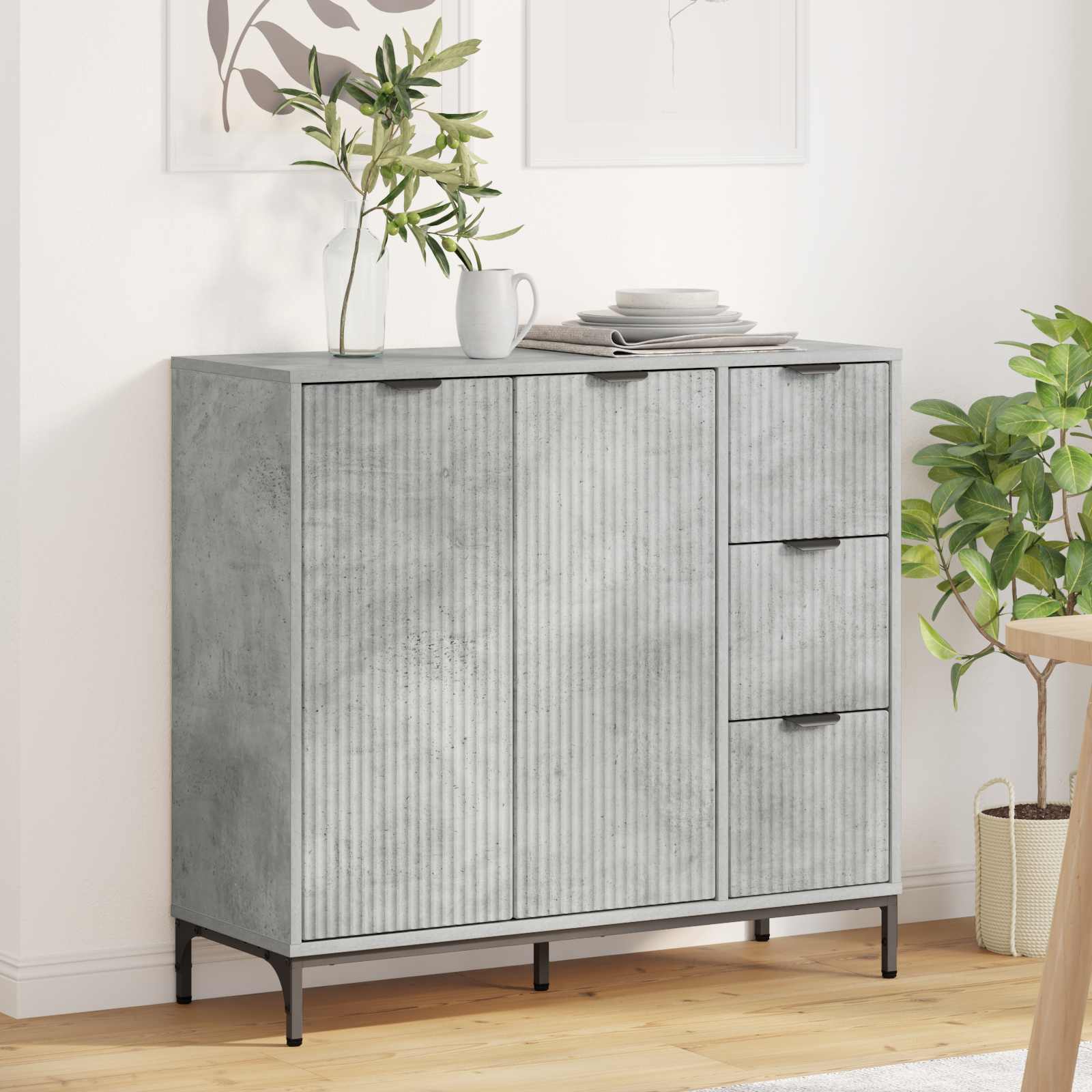 Sideboard Beton Grau 89,5 x 33 x 82 cm Holzwerkstoff