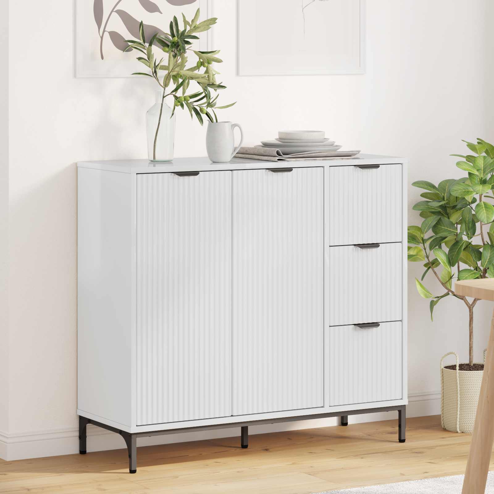 Sideboard Hochglanz Weiß 89,5 x 33 x 82 cm Holzwerkstoff