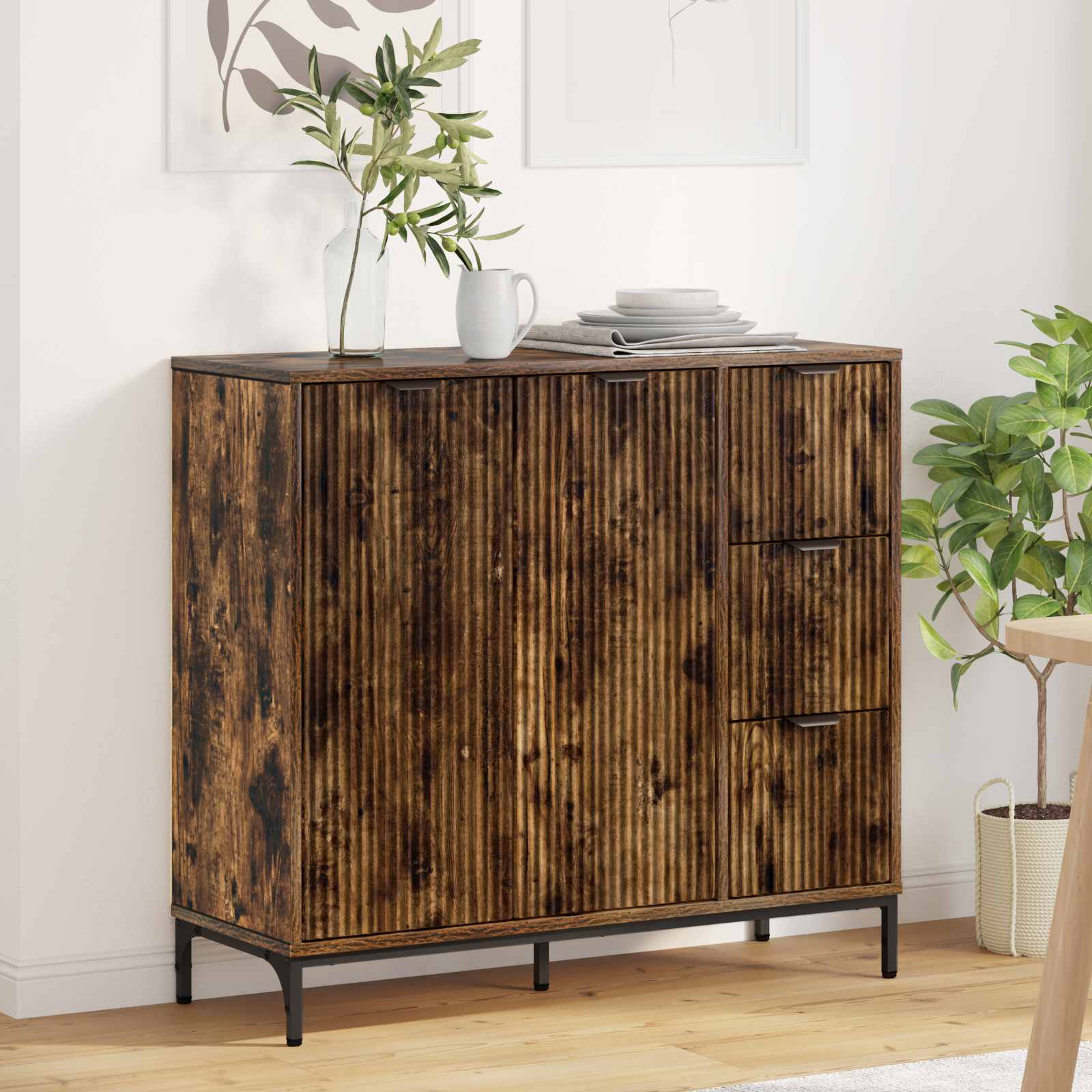 Sideboard Geräucherte Eiche 89,5 x 33 x 82 cm Holzwerkstoff